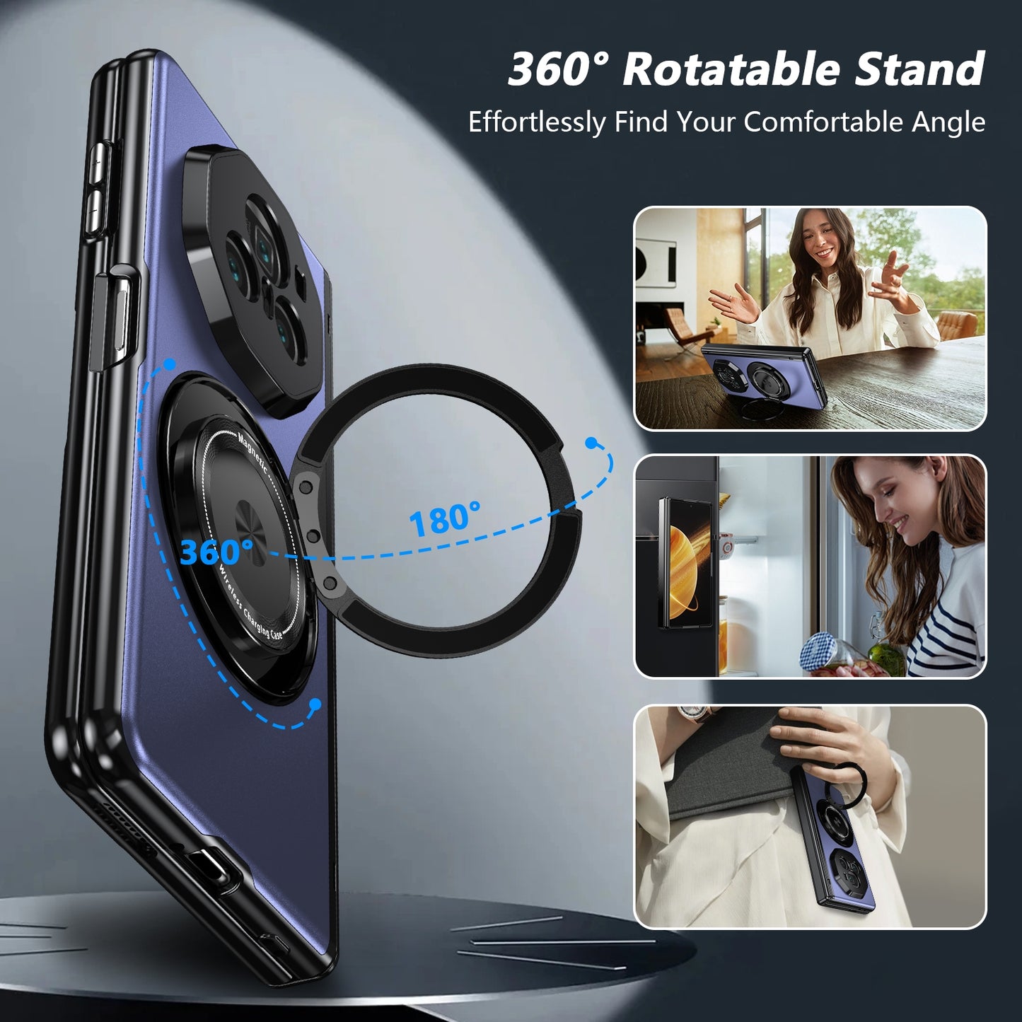 For Honor Magic V3 Gold Medal Rotating Folding Series Ring Holder Phone Case(Blue)