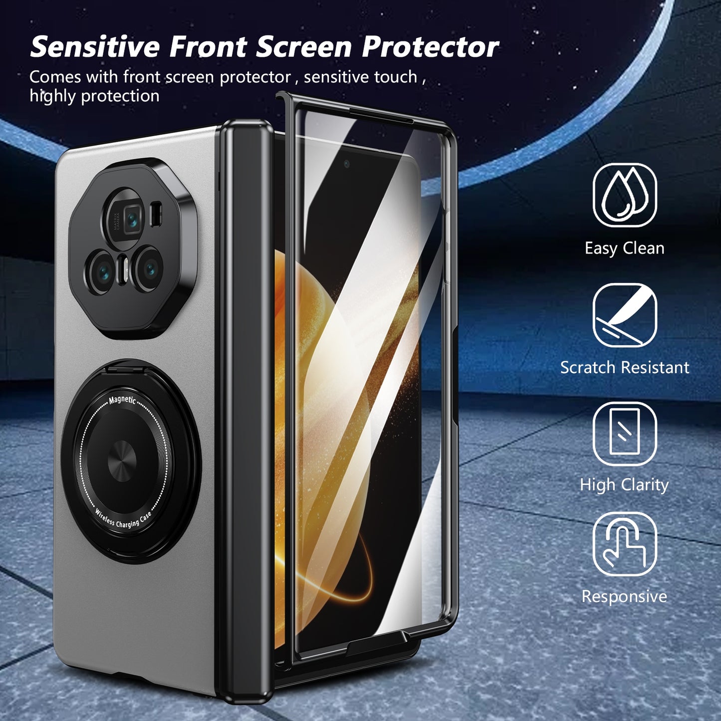 For Honor Magic V3 Gold Medal Rotating Folding Series Ring Holder Phone Case(Silver)