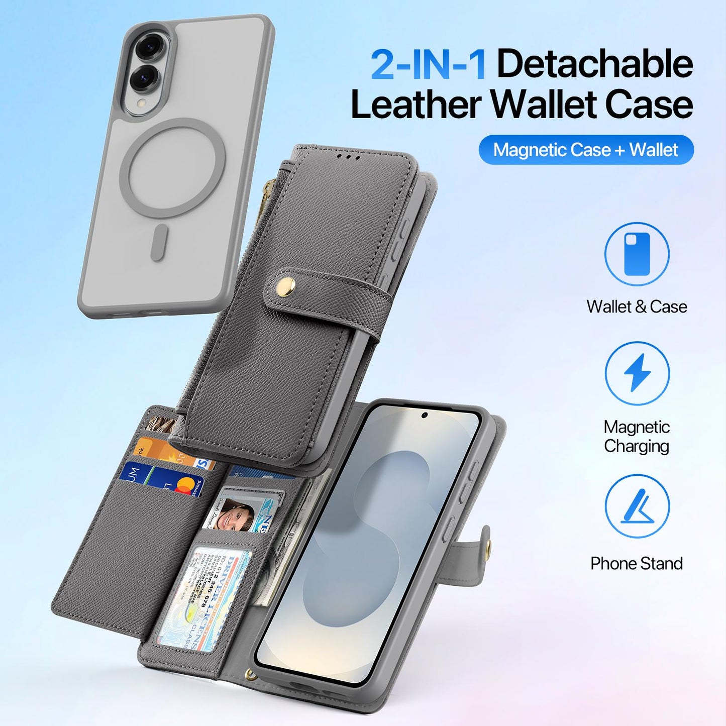 For Samsung Galaxy S25 Edge 5G DUX DUCIS Lawa Series 2 in 1 Wallet Zipper Detachable MagSafe Phone Case with Lanyard(Grey)