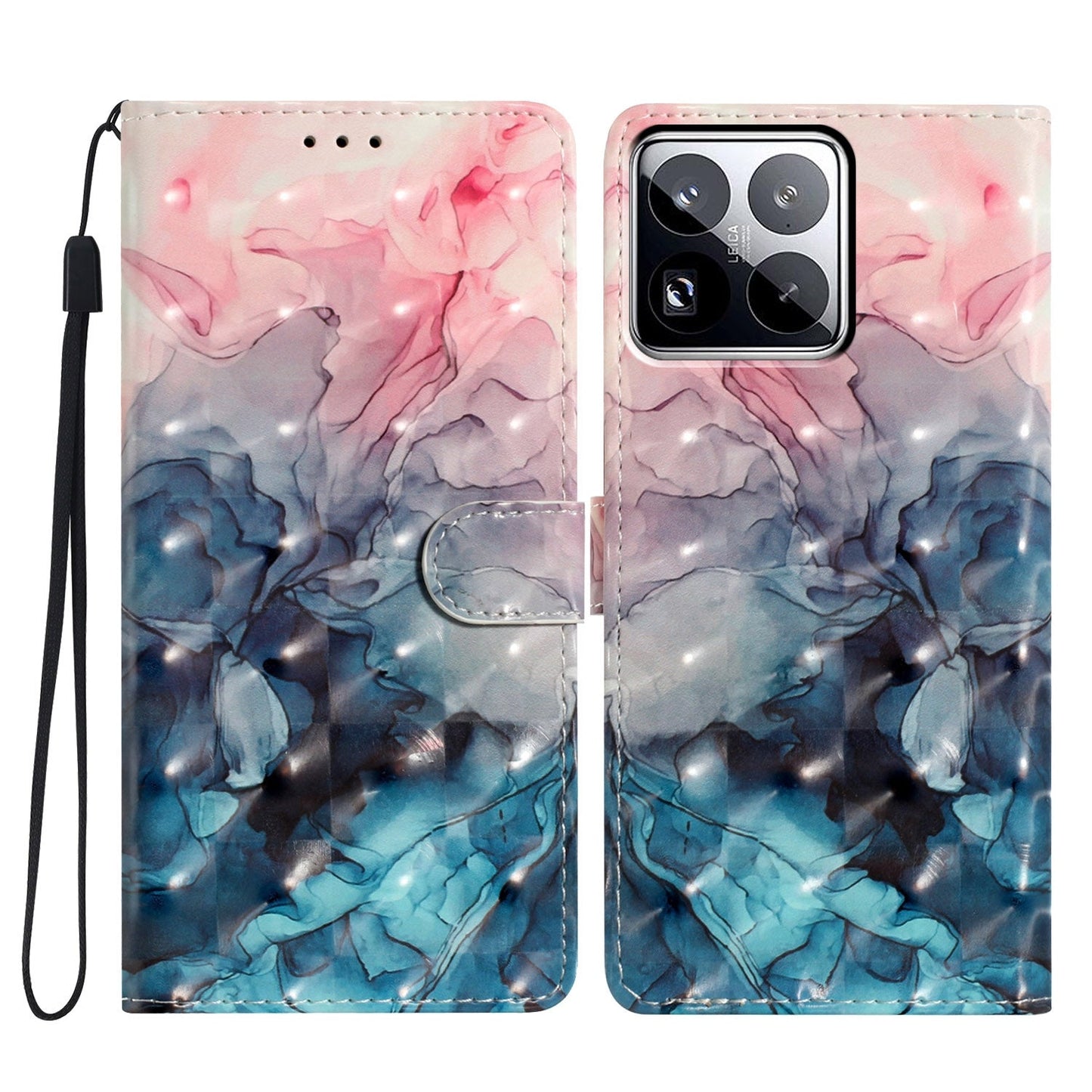 For Xiaomi 15 Pro 3D Pattern Leather Phone Case(3D Pink Blue Marble)
