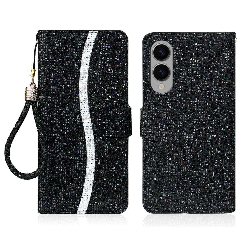 For Samsung Galaxy S25 Edge 5G Glitter Powder Filp Leather Phone Case(Black)
