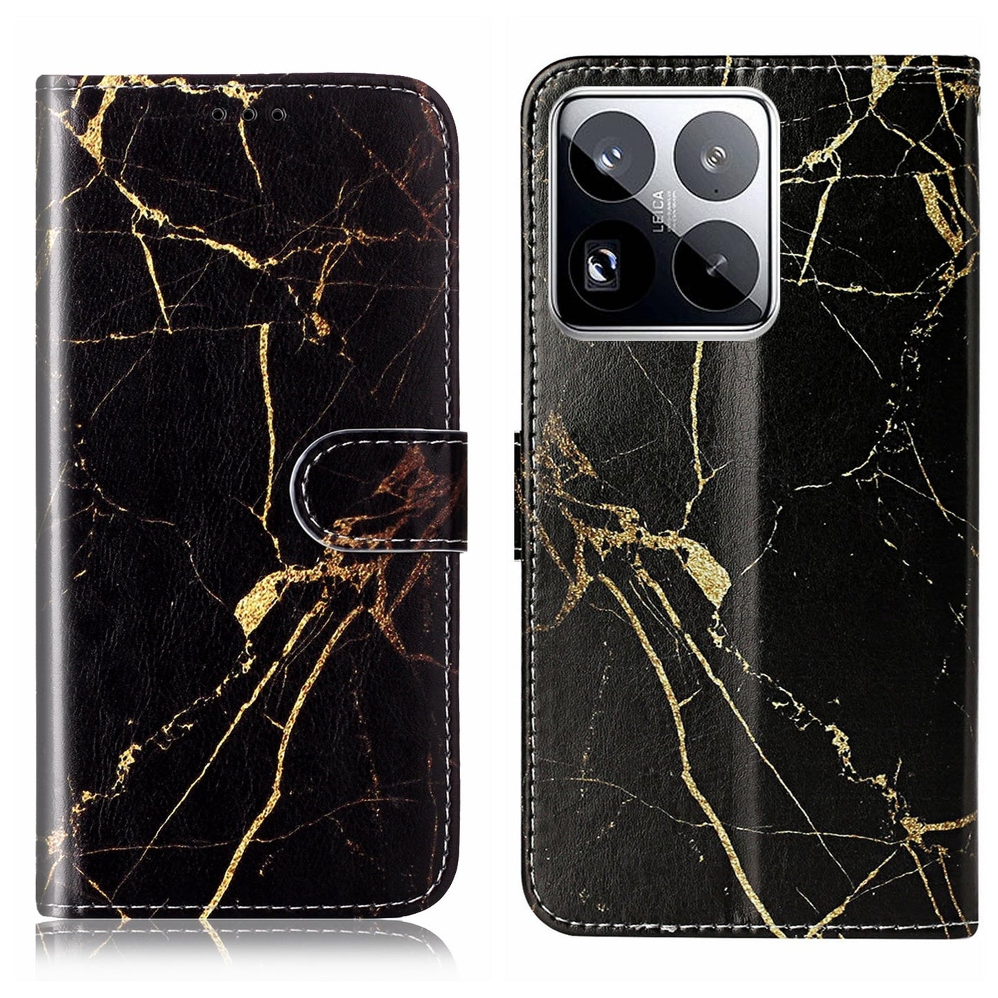 For Xiaomi 15 Pro Colored Drawing Marble Pattern Leather Phone Case(Black Gold Marble)
