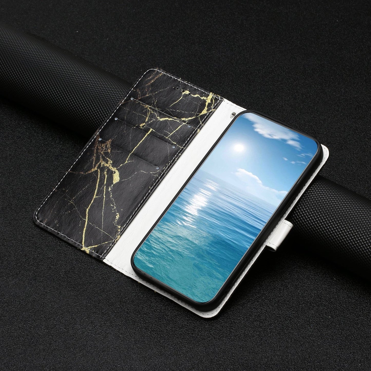 For Xiaomi 15 Pro Colored Drawing Marble Pattern Leather Phone Case(Black Gold Marble)