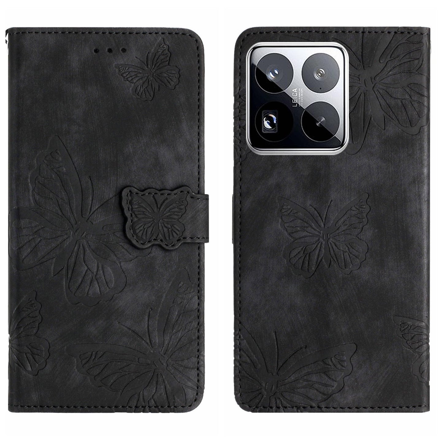 For Xiaomi 15 Pro Skin-feel Embossed Butterfly Leather Phone Case(Black)