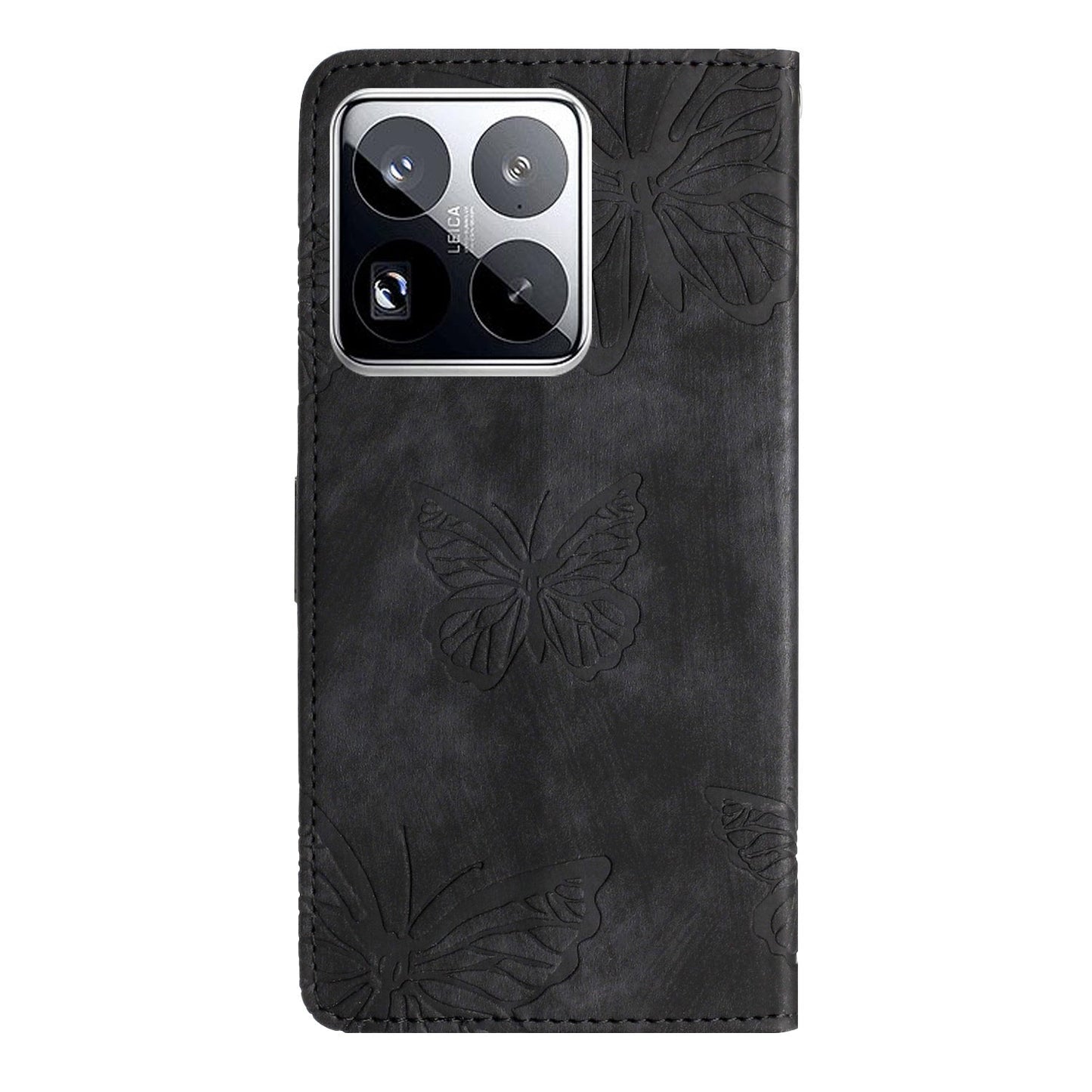 For Xiaomi 15 Pro Skin-feel Embossed Butterfly Leather Phone Case(Black)