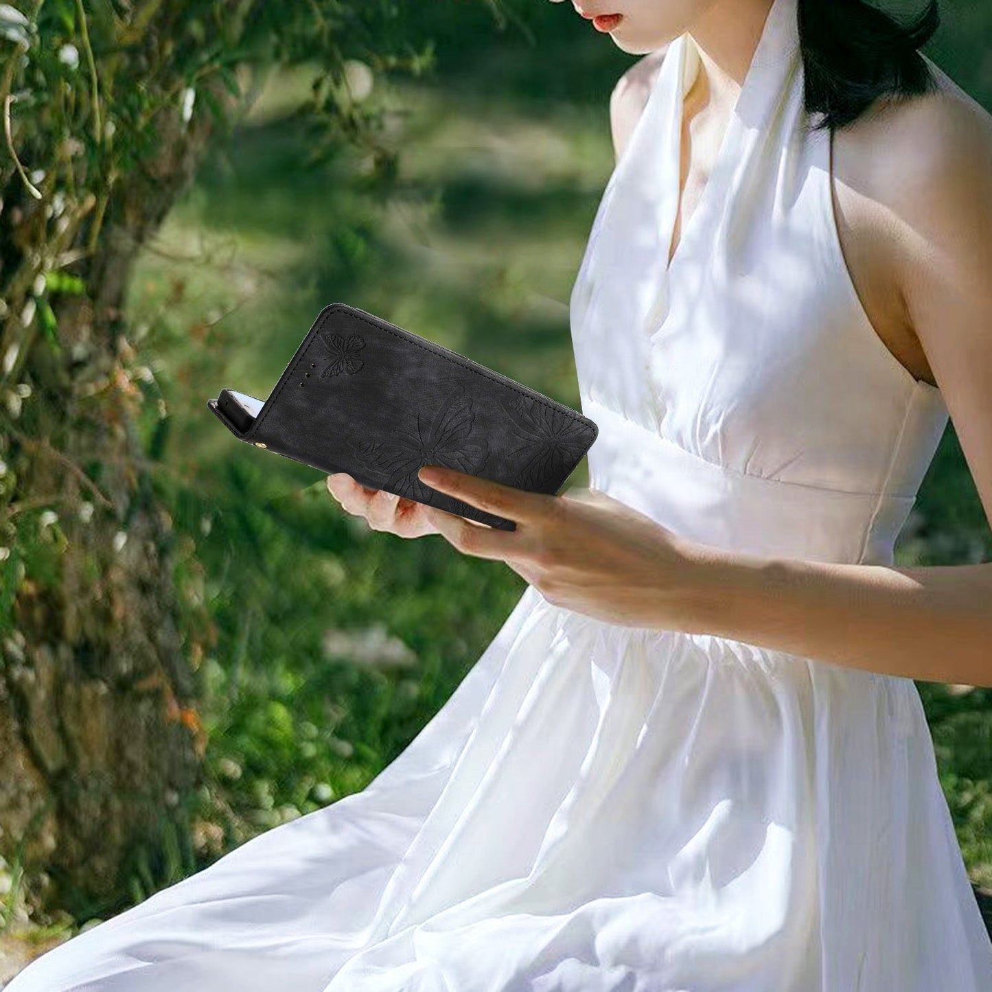 For Xiaomi 15 Pro Skin-feel Embossed Butterfly Leather Phone Case(Black)