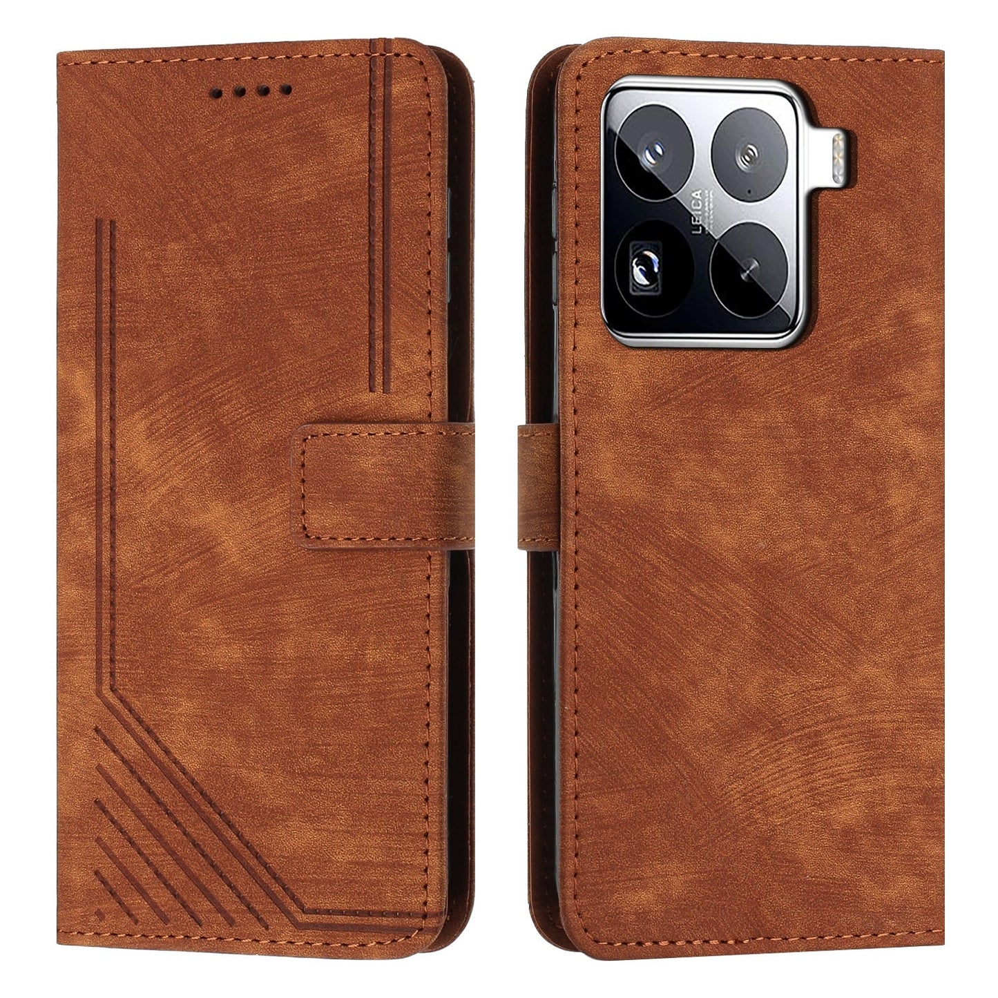 For Xiaomi 15 Pro Skin Feel Stripe Pattern Leather Phone Case with Lanyard(Brown)
