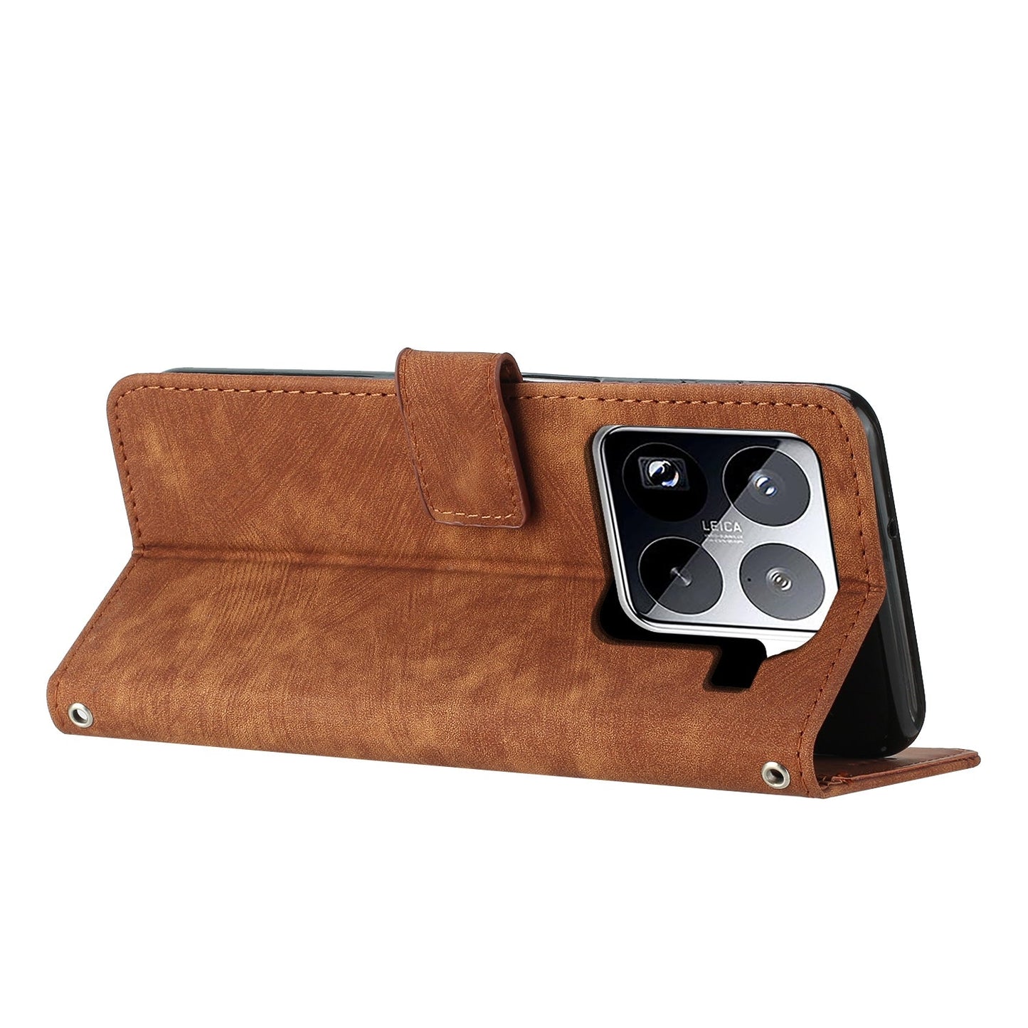 For Xiaomi 15 Pro Skin Feel Stripe Pattern Leather Phone Case with Lanyard(Brown)