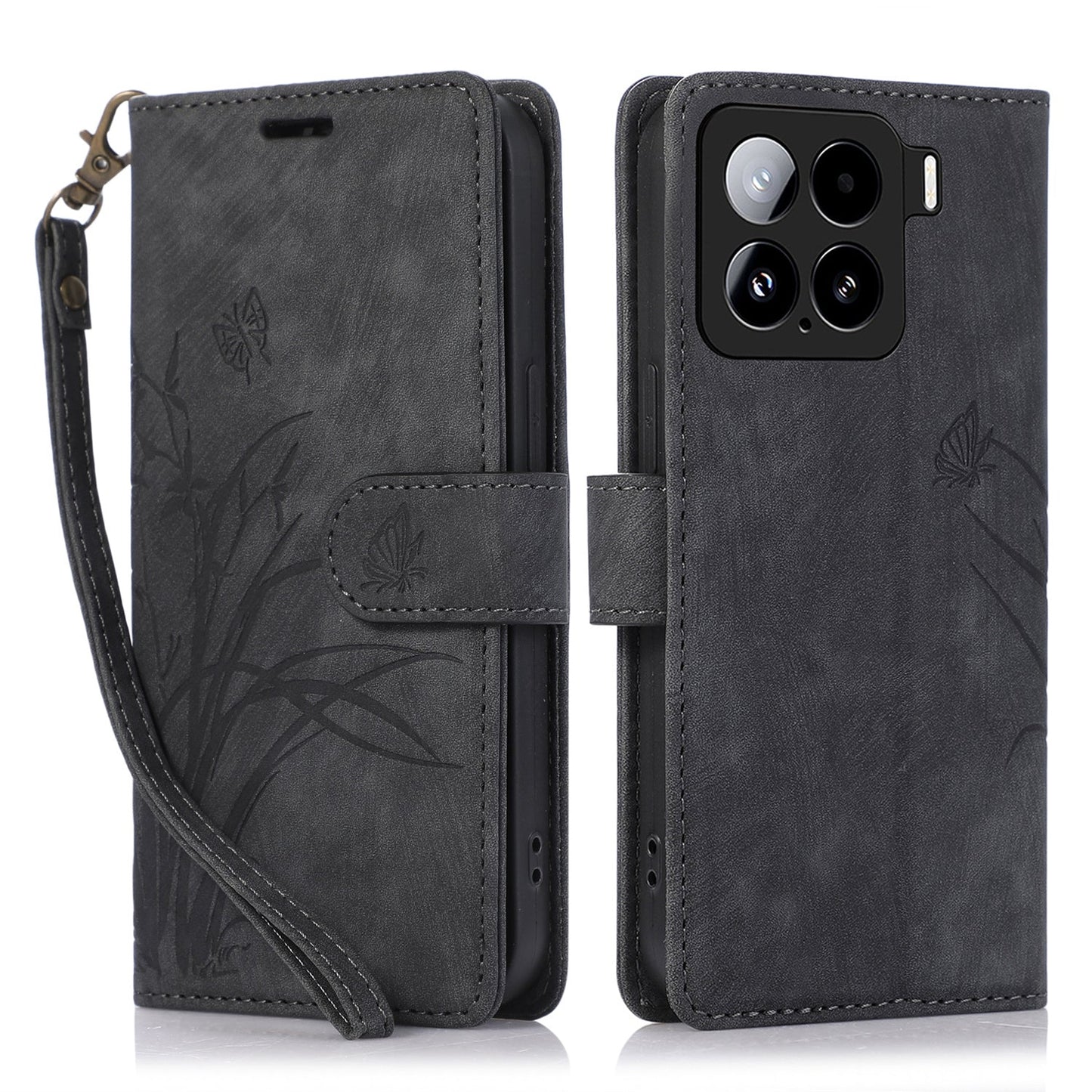 For Xiaomi 15 Pro Orchid Butterfly Embossed Leather Phone Case(Black)