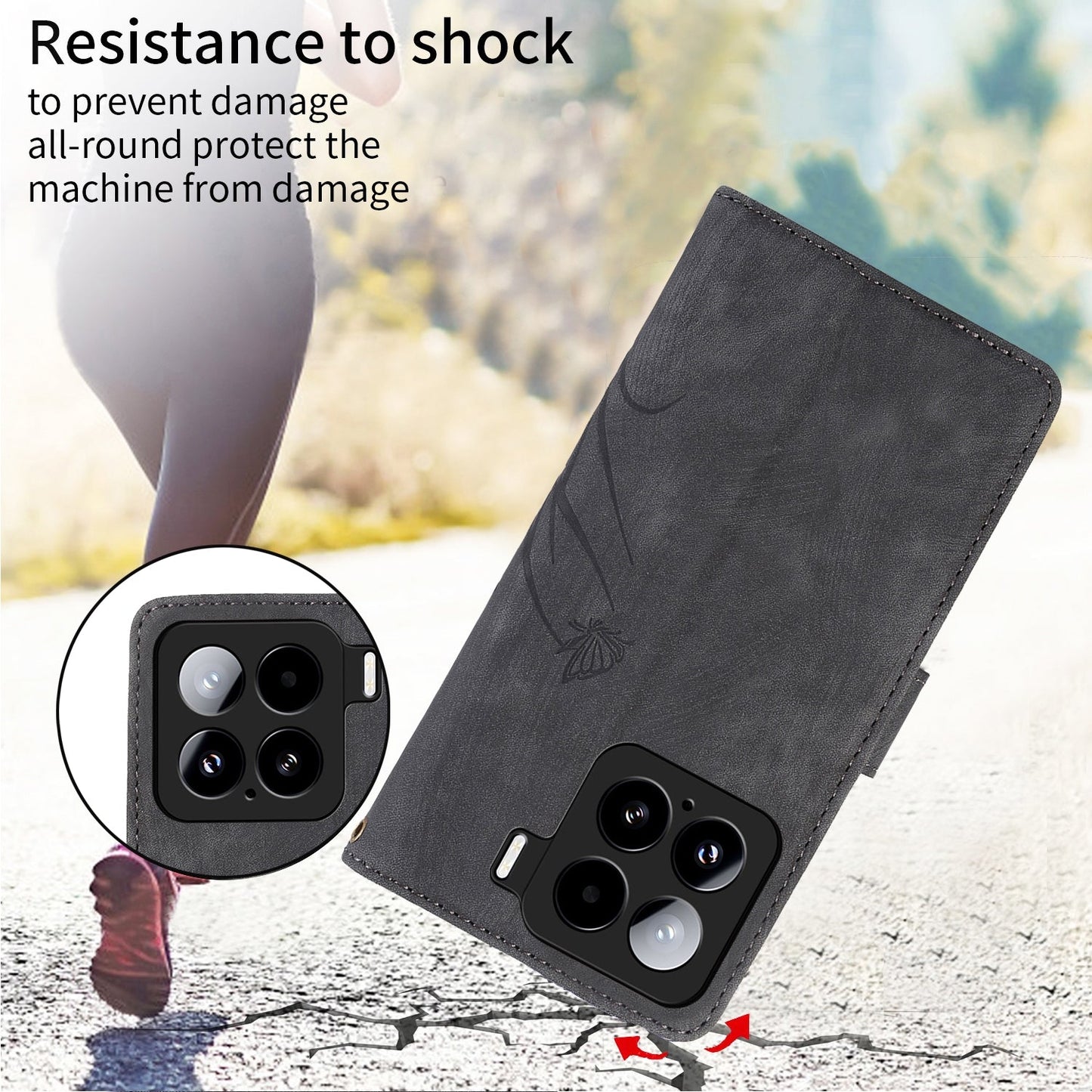 For Xiaomi 15 Pro Orchid Butterfly Embossed Leather Phone Case(Black)