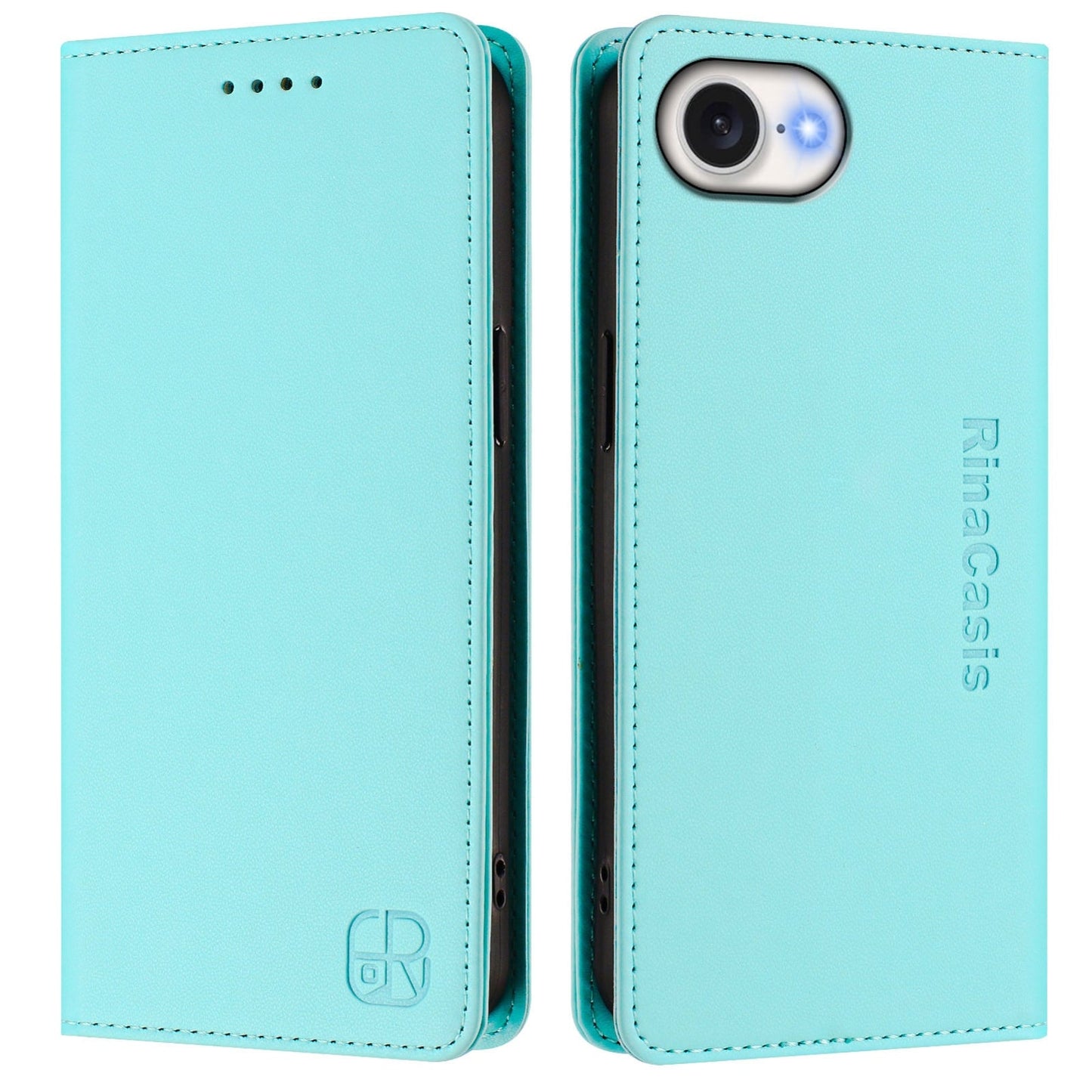For iPhone 16e RC01 Dual-Folded Magnetic Suction RFID Leather Phone Case(Mint Green)