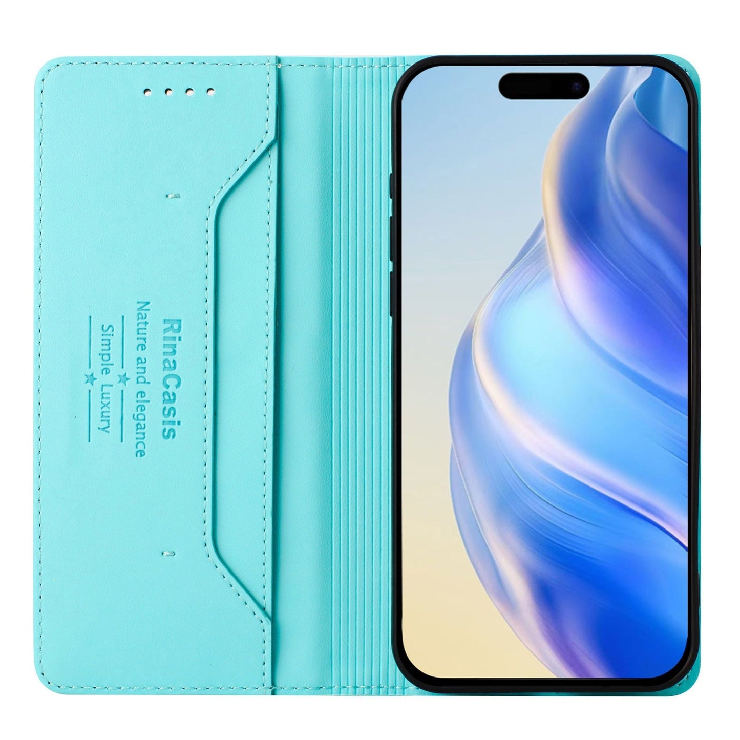 For iPhone 16e RC01 Dual-Folded Magnetic Suction RFID Leather Phone Case(Mint Green)