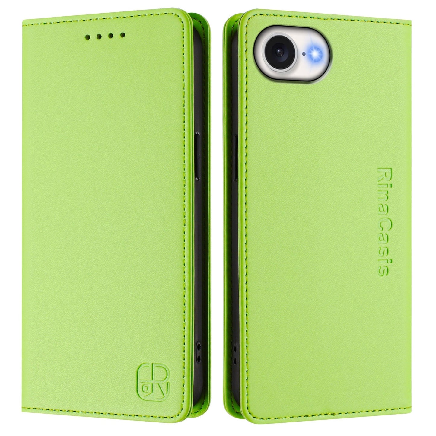 For iPhone 16e RC01 Dual-Folded Magnetic Suction RFID Leather Phone Case(Grass Green)