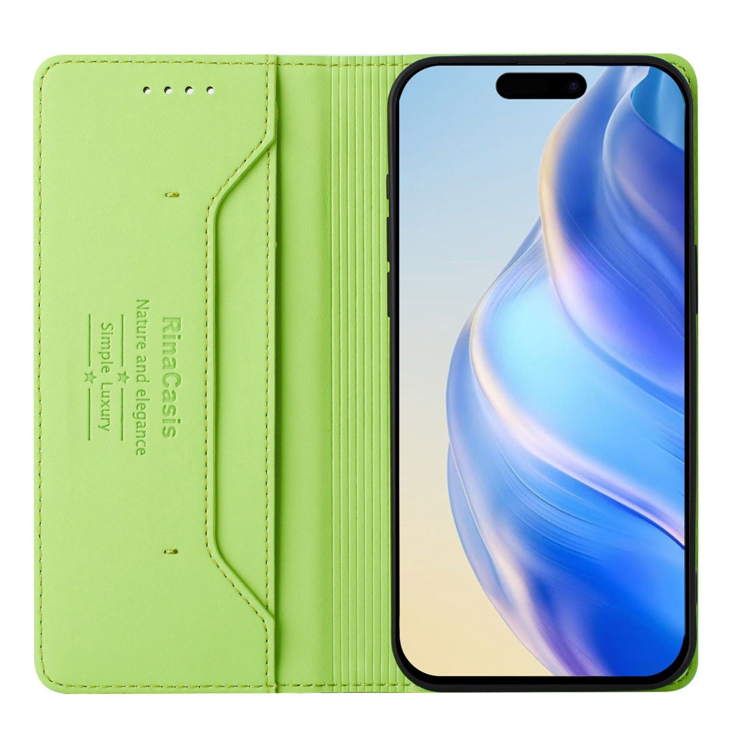 For iPhone 16e RC01 Dual-Folded Magnetic Suction RFID Leather Phone Case(Grass Green)