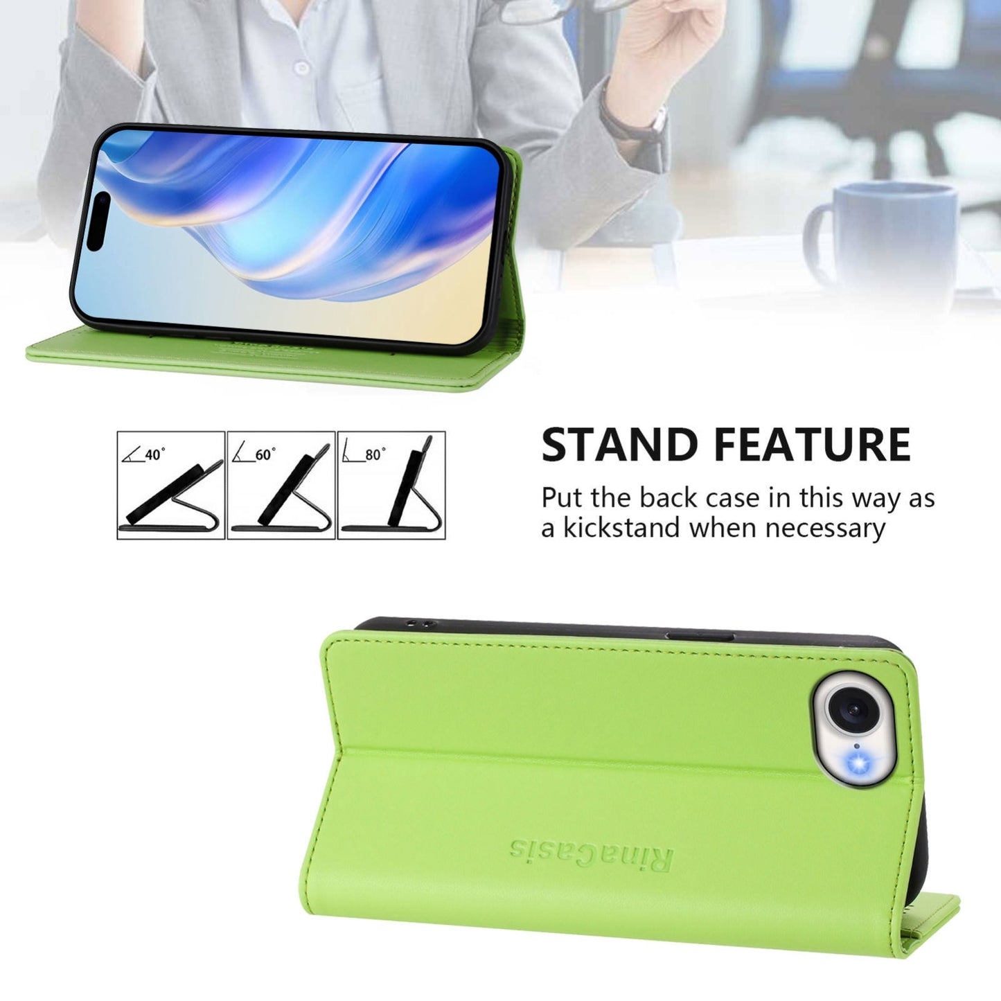 For iPhone 16e RC01 Dual-Folded Magnetic Suction RFID Leather Phone Case(Grass Green)