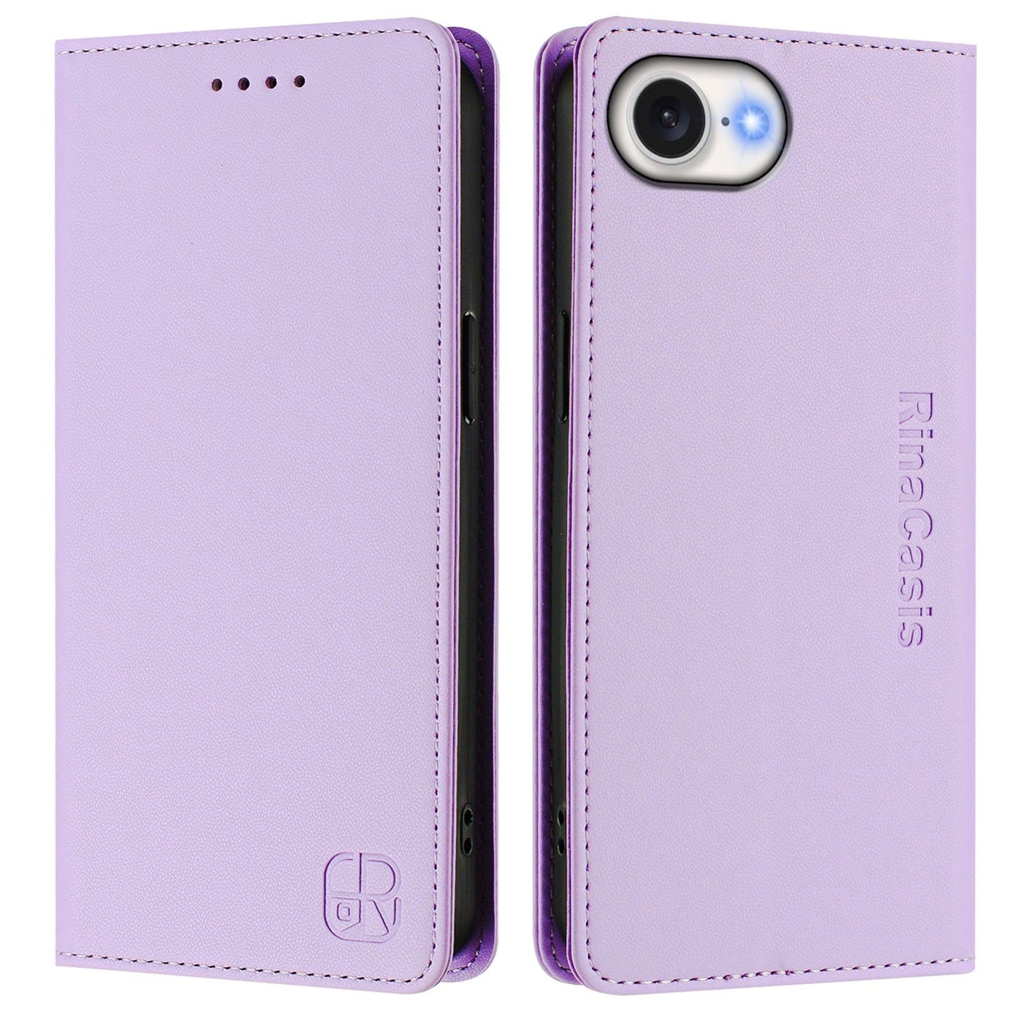 For iPhone 16e RC01 Dual-Folded Magnetic Suction RFID Leather Phone Case(Light Purple)