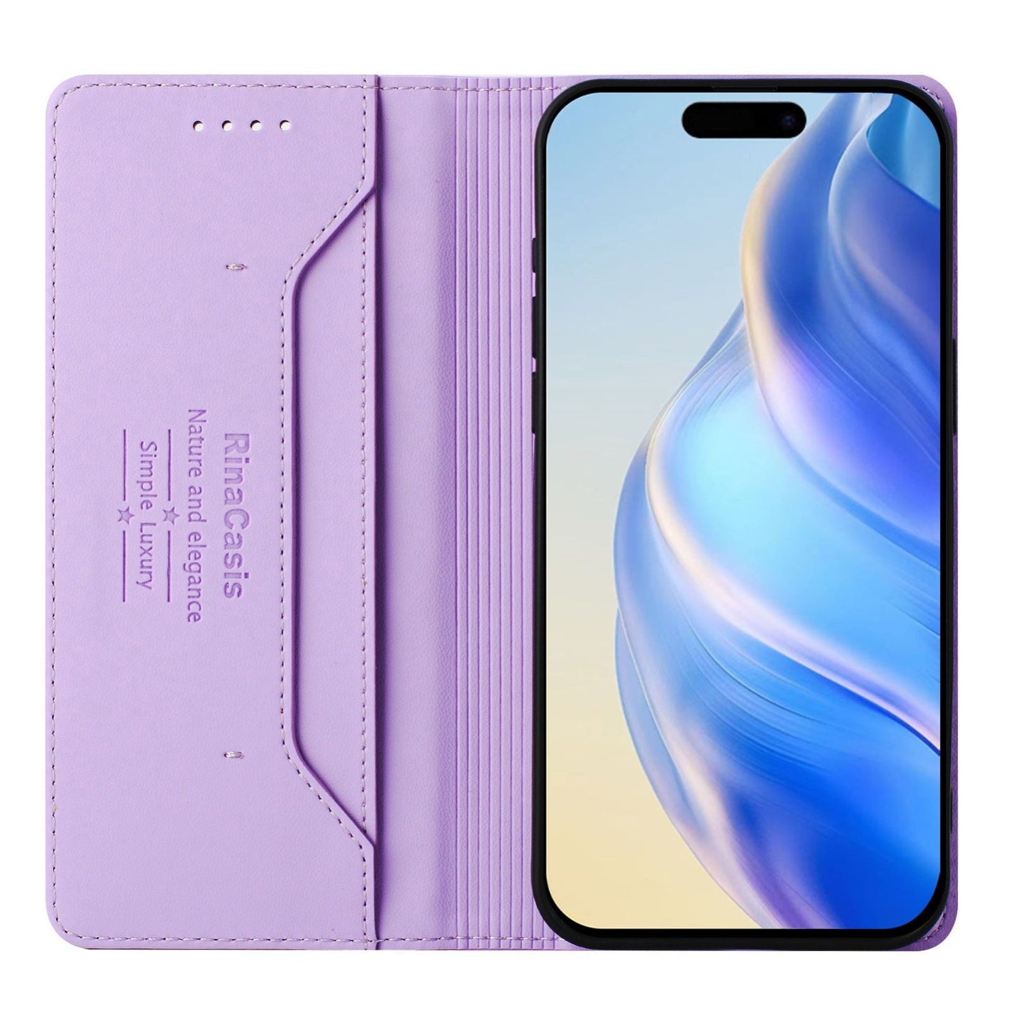 For iPhone 16e RC01 Dual-Folded Magnetic Suction RFID Leather Phone Case(Light Purple)