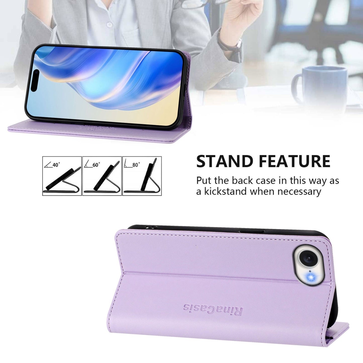 For iPhone 16e RC01 Dual-Folded Magnetic Suction RFID Leather Phone Case(Light Purple)