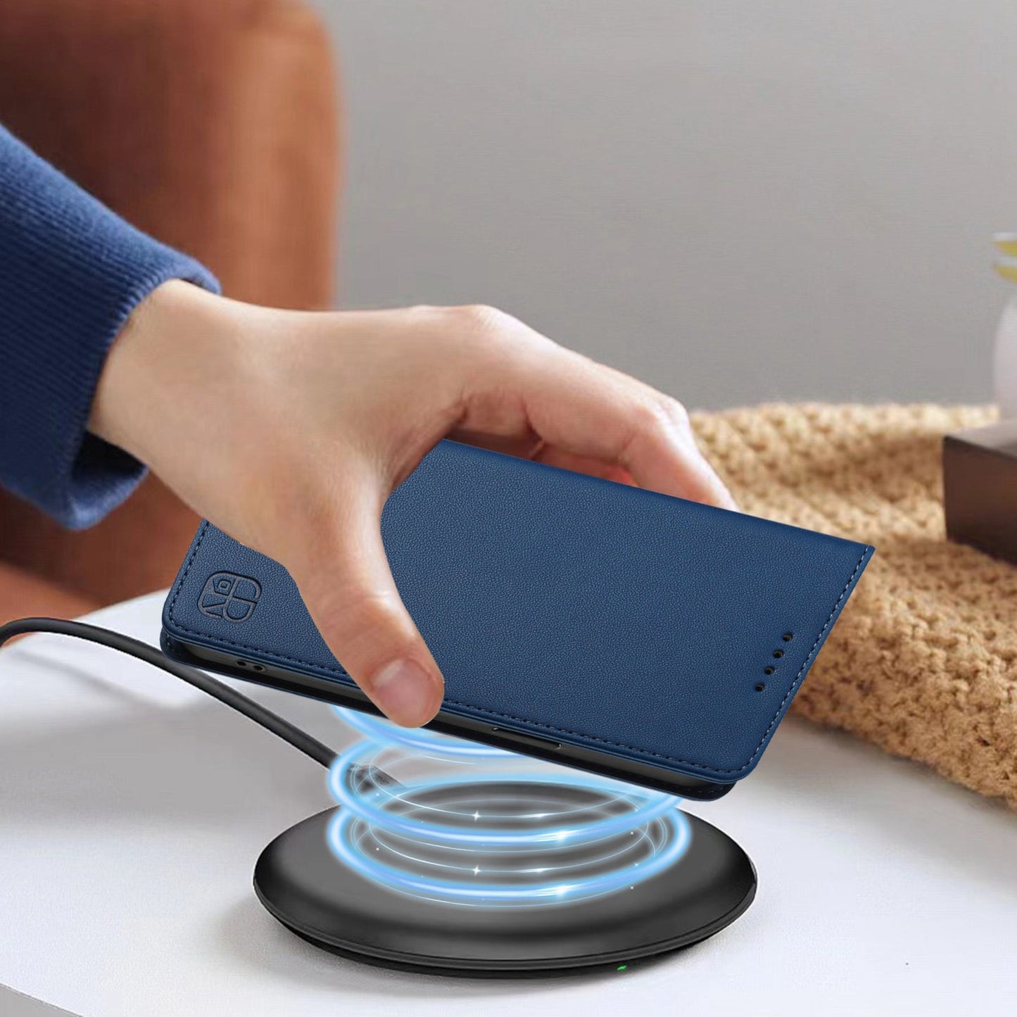 For iPhone 16e RC01 Dual-Folded Magnetic Suction RFID Leather Phone Case(Dark Blue)