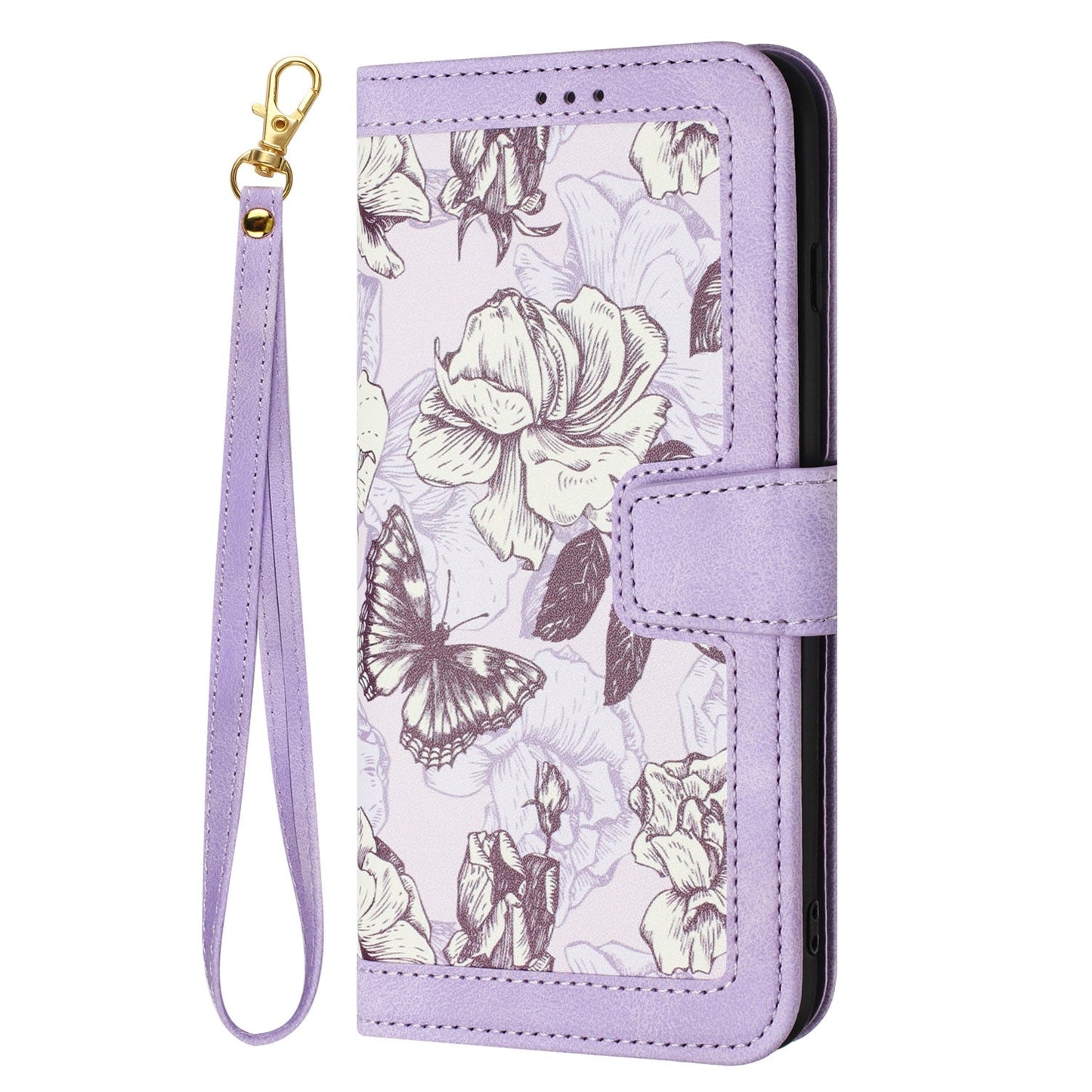 For iPhone 16e Floral Pattern Leather Phone Case with Lanyard(Light Purple)