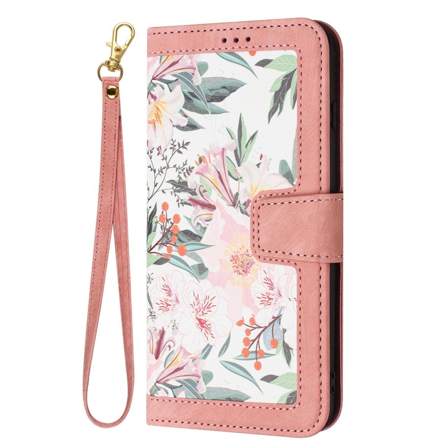 For iPhone 16e Floral Pattern Leather Phone Case with Lanyard(Pink)