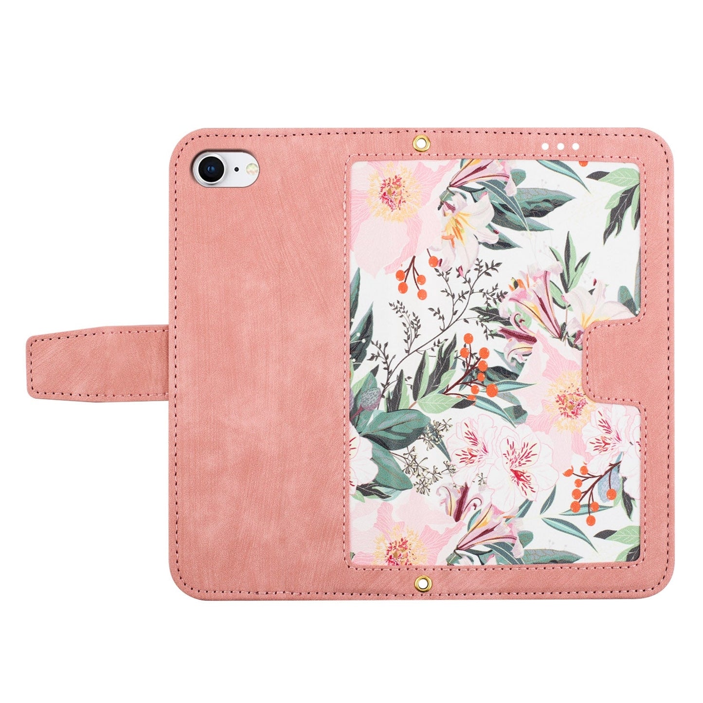 For iPhone 16e Floral Pattern Leather Phone Case with Lanyard(Pink)