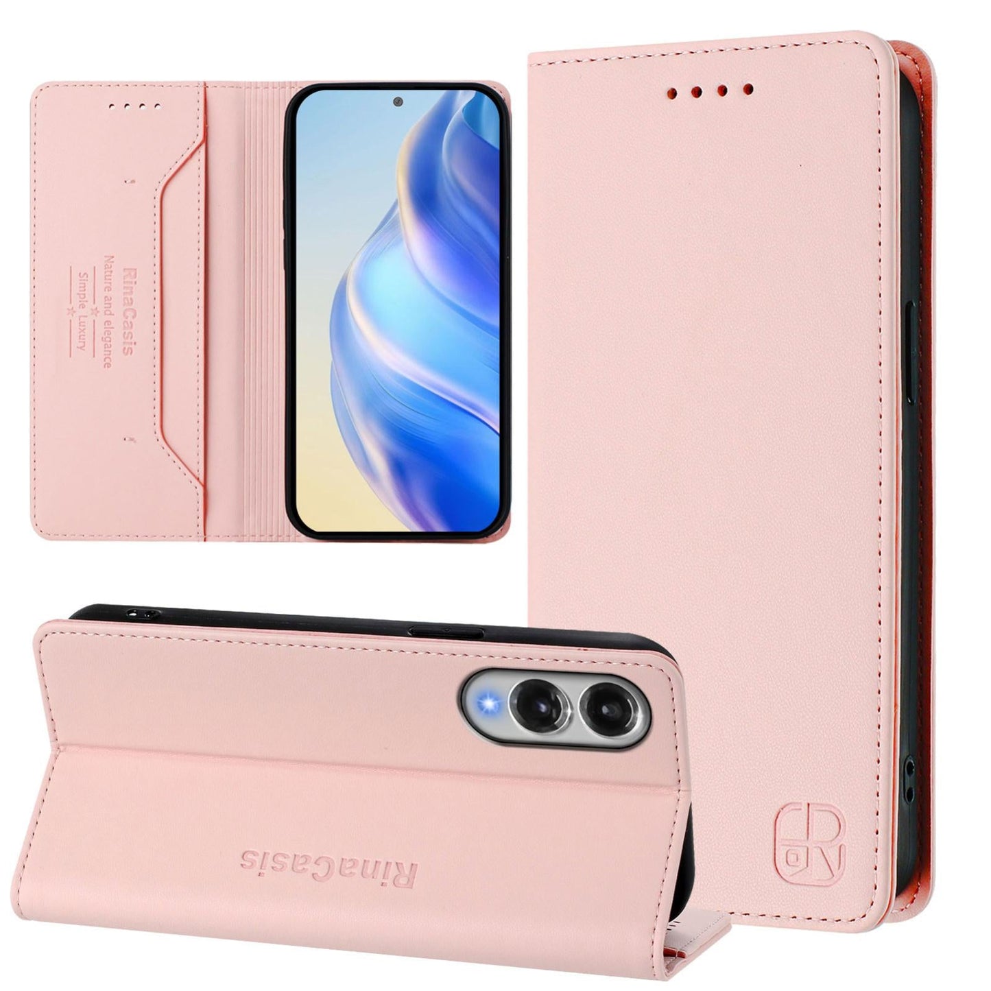 For Samsung Galaxy S25 Edge 5G RC01 Dual-Folded Magnetic Suction RFID Leather Phone Case(Pink)