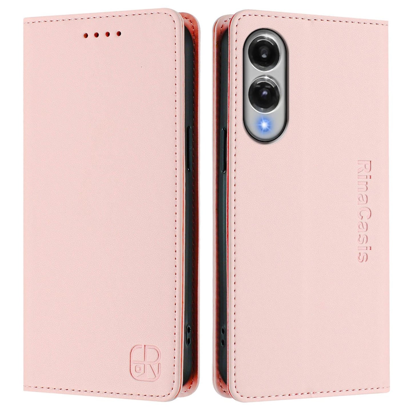For Samsung Galaxy S25 Edge 5G RC01 Dual-Folded Magnetic Suction RFID Leather Phone Case(Pink)