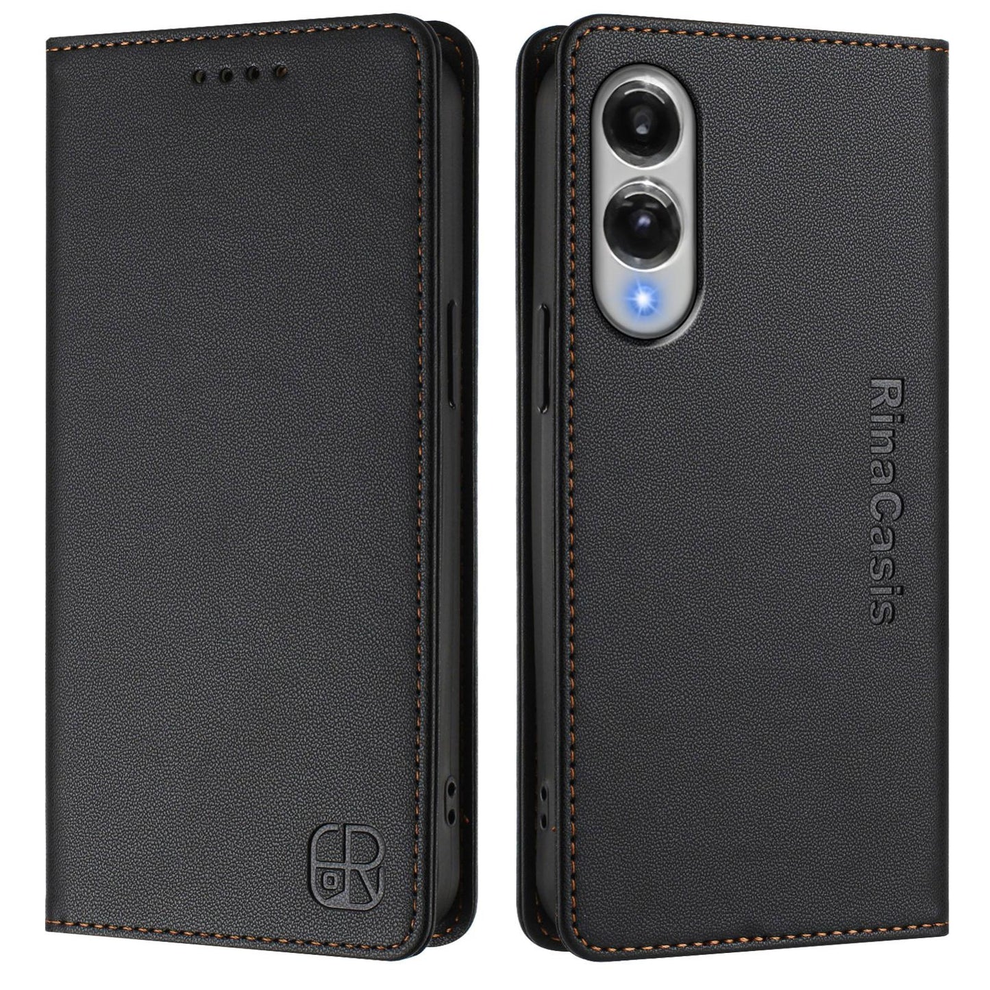 For Samsung Galaxy S25 Edge 5G RC01 Dual-Folded Magnetic Suction RFID Leather Phone Case(Black)