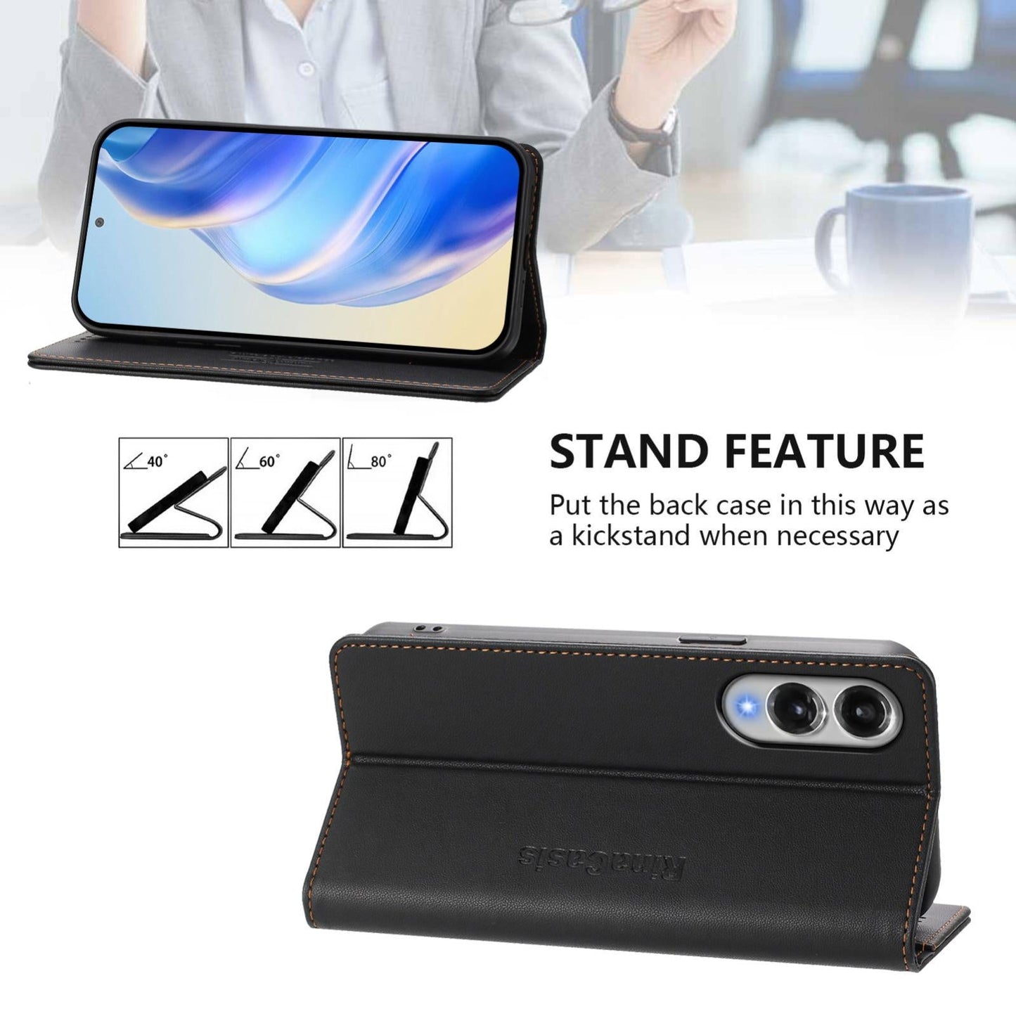 For Samsung Galaxy S25 Edge 5G RC01 Dual-Folded Magnetic Suction RFID Leather Phone Case(Black)