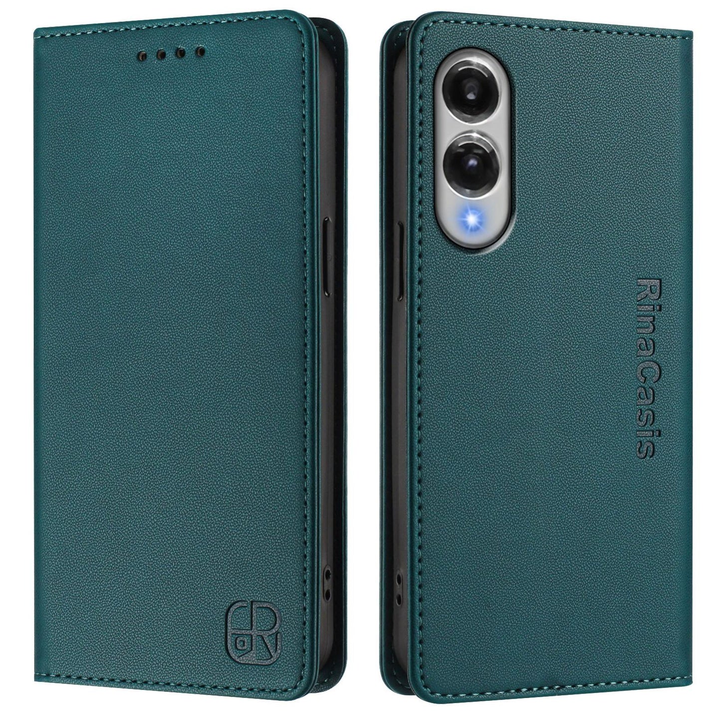 For Samsung Galaxy S25 Edge 5G RC01 Dual-Folded Magnetic Suction RFID Leather Phone Case(Dark Green)