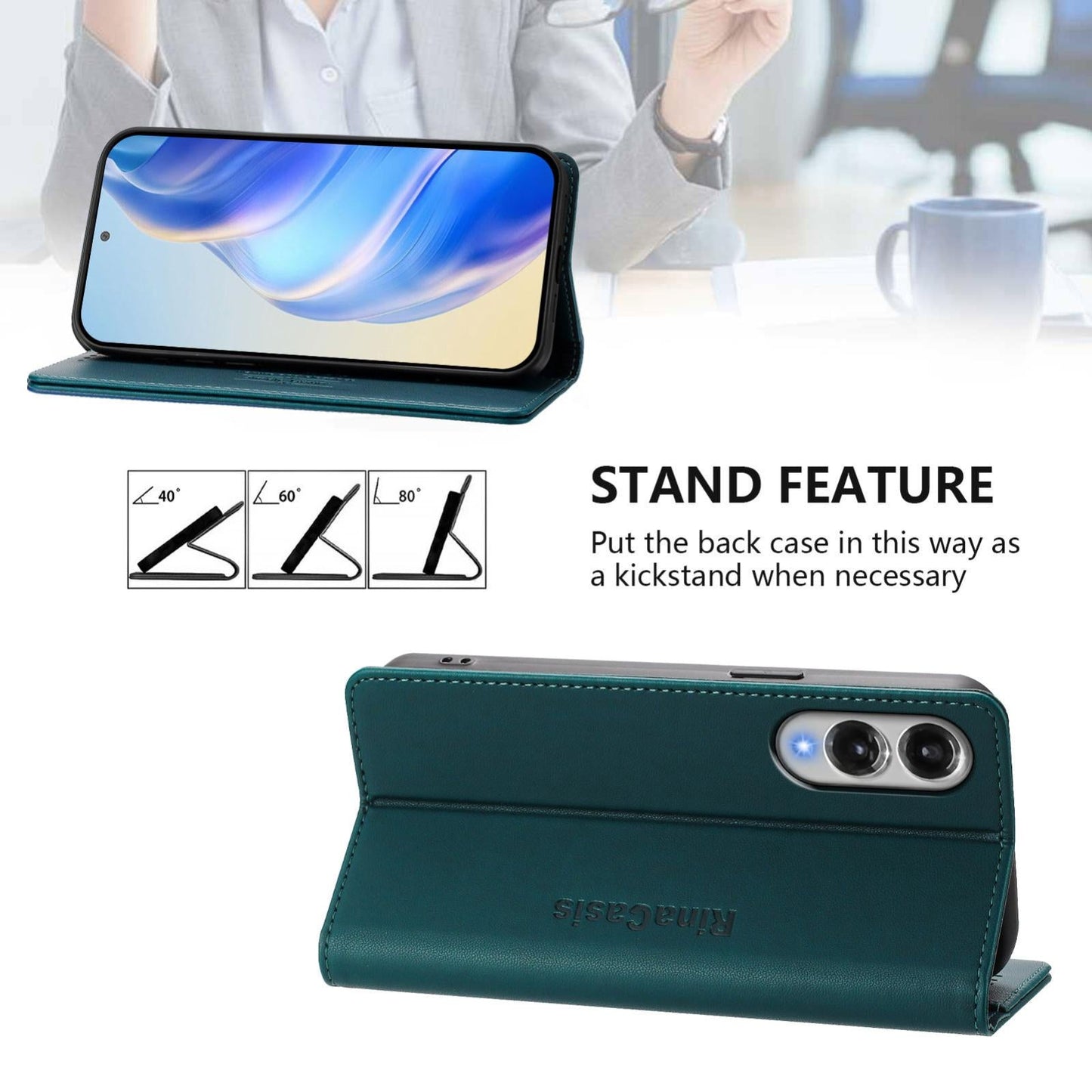 For Samsung Galaxy S25 Edge 5G RC01 Dual-Folded Magnetic Suction RFID Leather Phone Case(Dark Green)