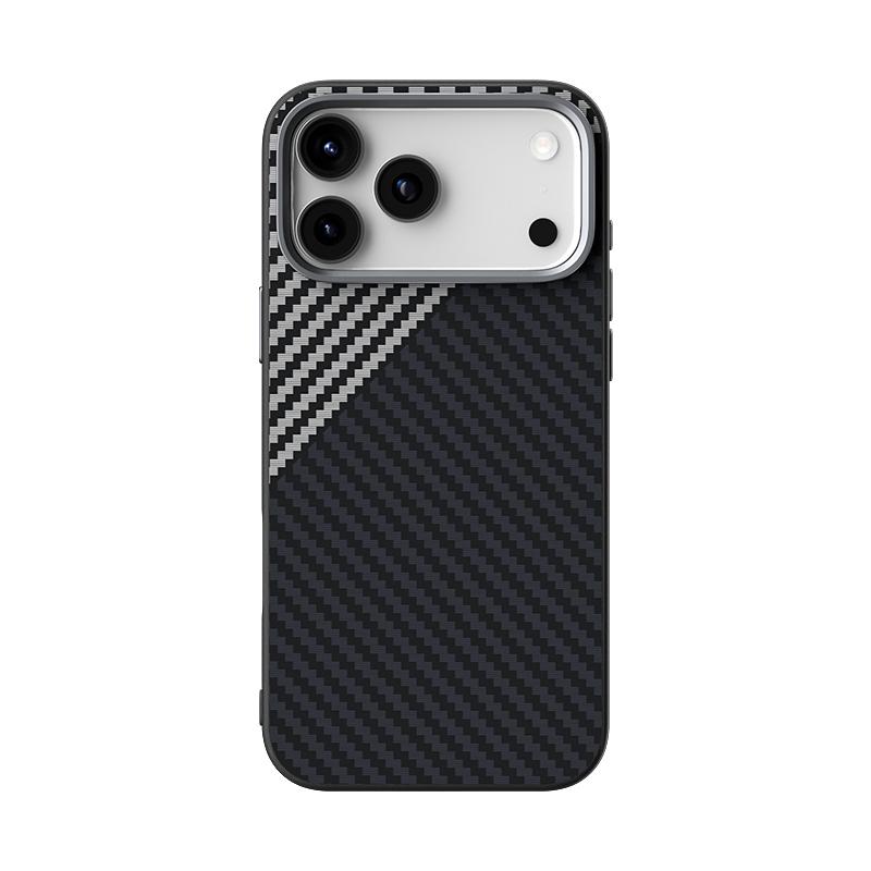 Compatible with iPhone 18 Pro Max & 17 Pro Max ABEEL C Carbon Fiber Series 6D Micro Relief MagSafe Phone Case - Black Grey