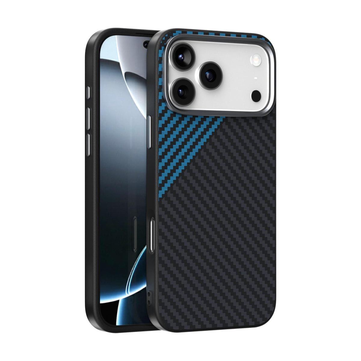 Compatible with iPhone 18 Pro & 17 Pro ABEEL C Carbon Fiber Series 6D Micro Relief MagSafe Phone Case - Black Blue