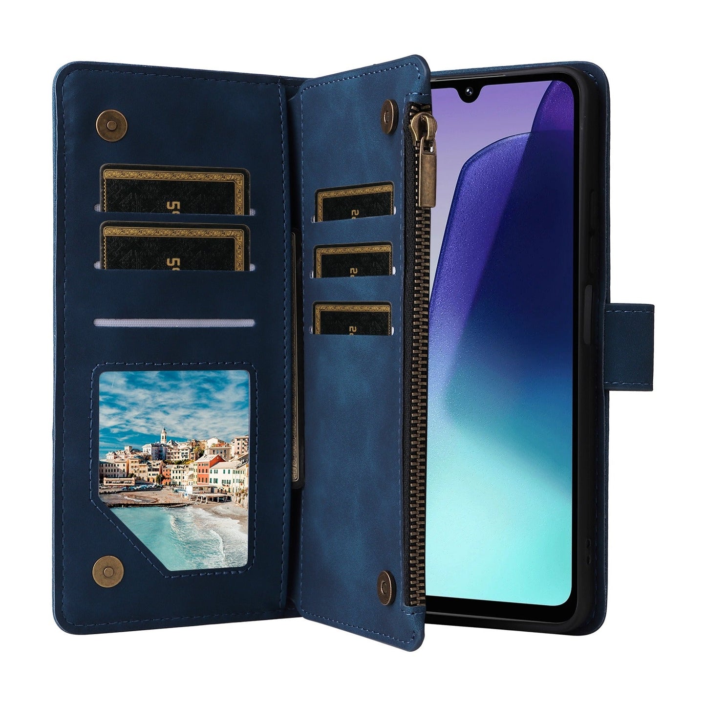 For Redmi 14C 4G Multifunctional Frosted Zipper Wallet Leather Phone Case(Blue)