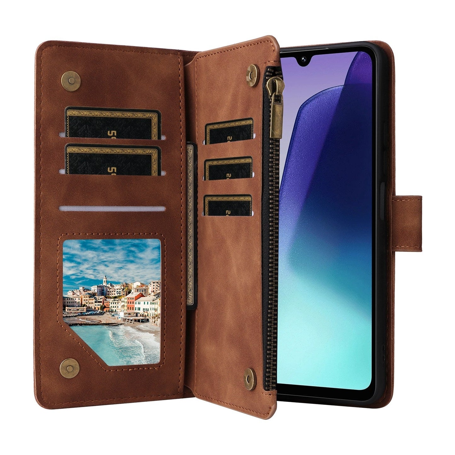 For Redmi 14C 4G Multifunctional Frosted Zipper Wallet Leather Phone Case(Brown)