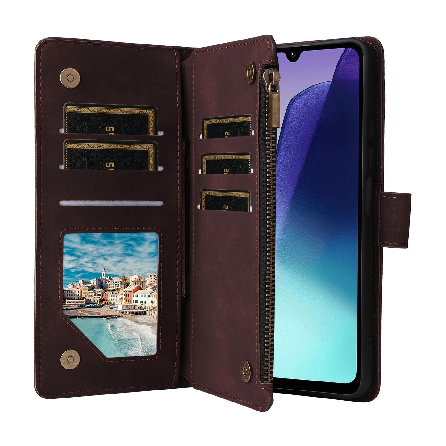 For Redmi 14C 4G Multifunctional Frosted Zipper Wallet Leather Phone Case(Coffee)