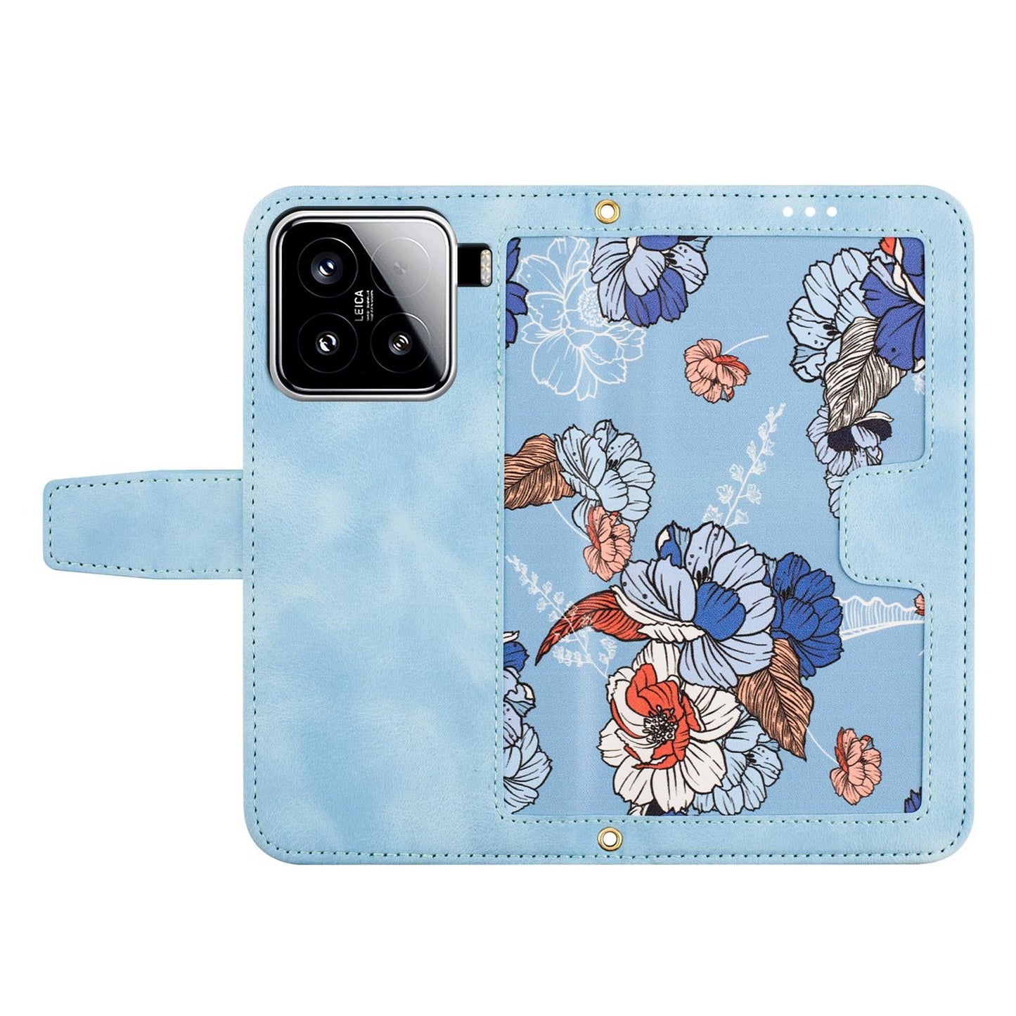 For Xiaomi 15 Pro Floral Pattern Leather Phone Case with Lanyard(Light Blue)