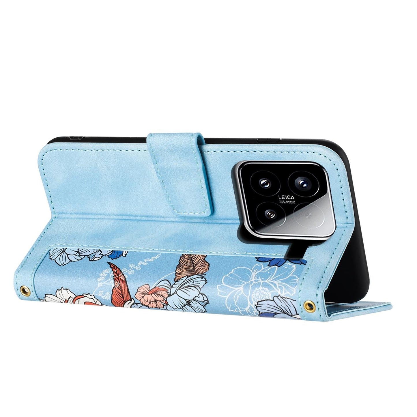 For Xiaomi 15 Pro Floral Pattern Leather Phone Case with Lanyard(Light Blue)