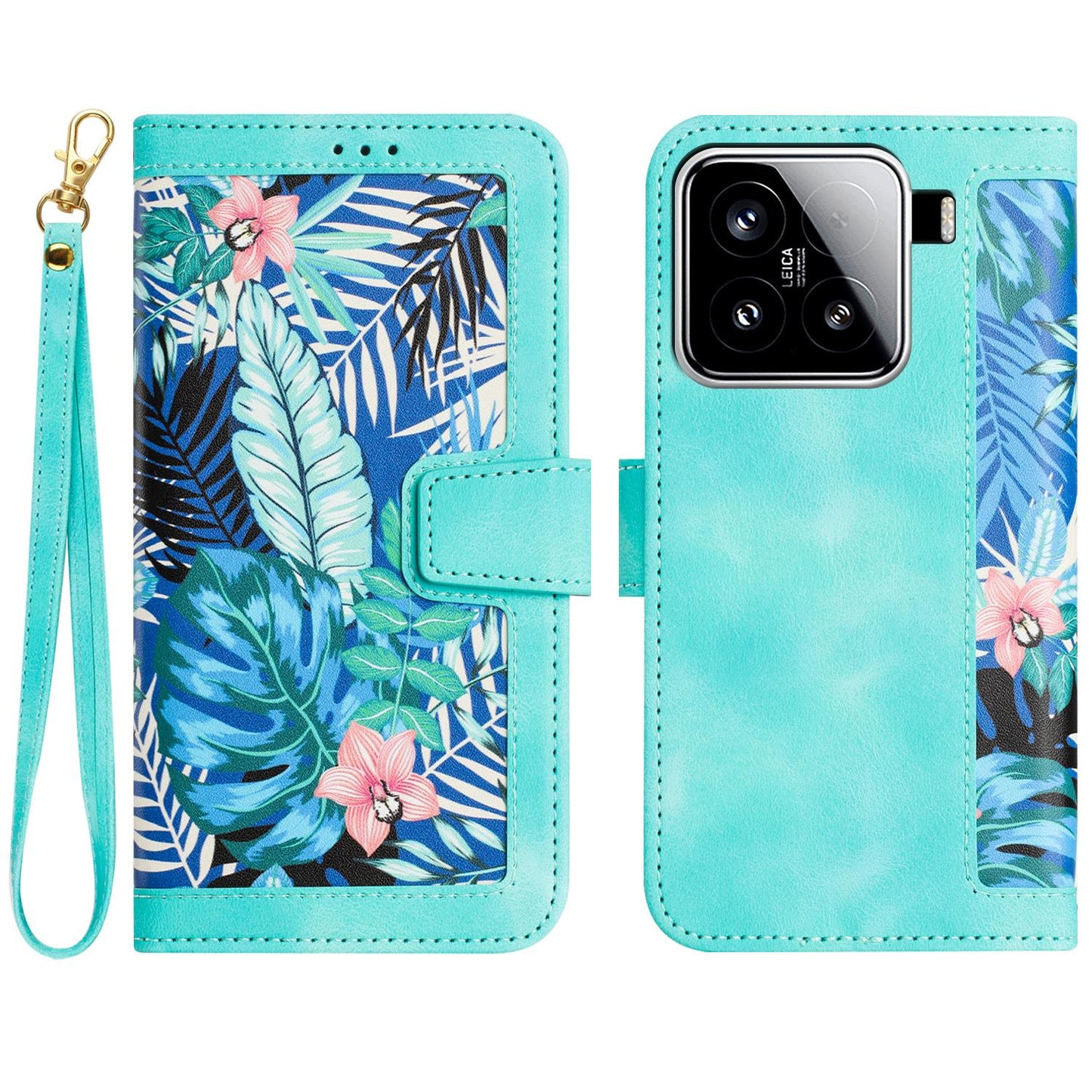 For Xiaomi 15 Pro Floral Pattern Leather Phone Case with Lanyard(Green)