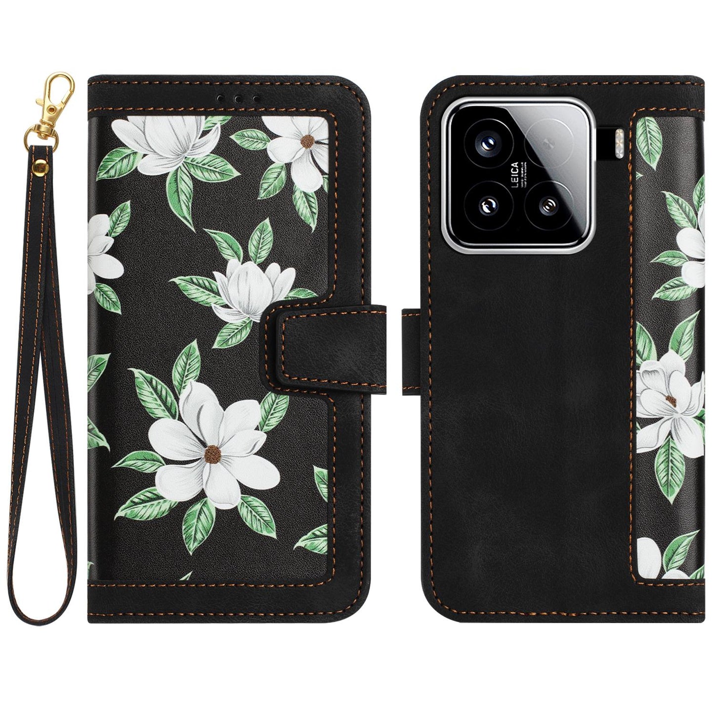 For Xiaomi 15 Pro Floral Pattern Leather Phone Case with Lanyard(Black)