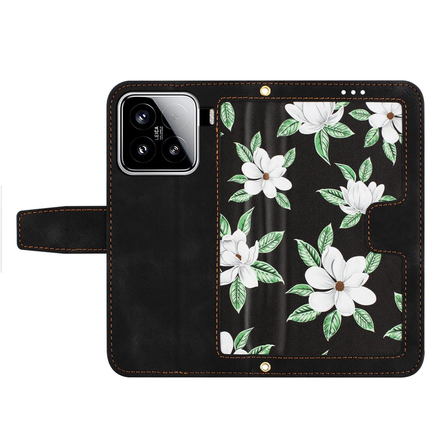 For Xiaomi 15 Pro Floral Pattern Leather Phone Case with Lanyard(Black)