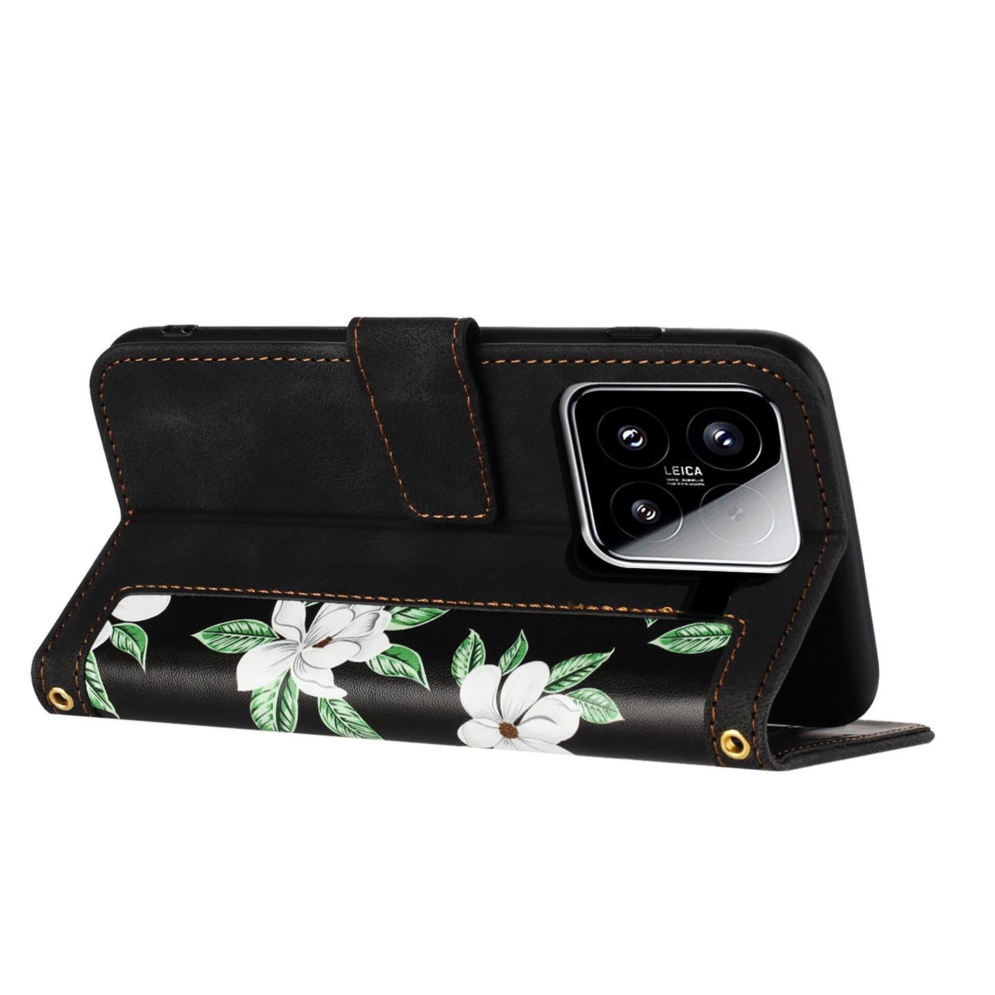 For Xiaomi 15 Pro Floral Pattern Leather Phone Case with Lanyard(Black)