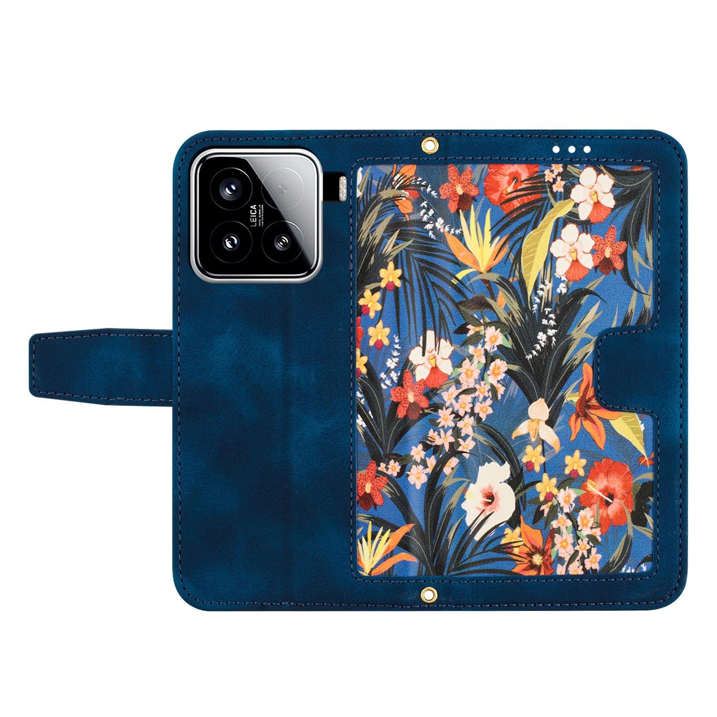 For Xiaomi 15 Pro Floral Pattern Leather Phone Case with Lanyard(Dark Blue)