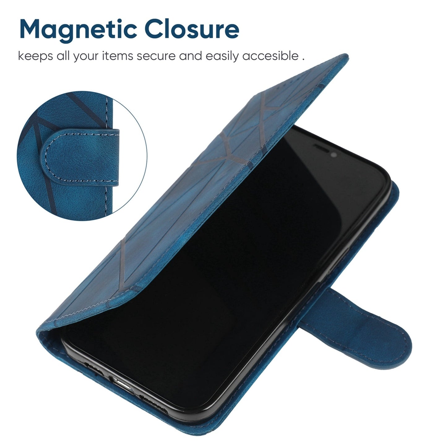 For Redmi 14C 4G Skin Feel Geometric Lines Leather Phone Case(Blue)