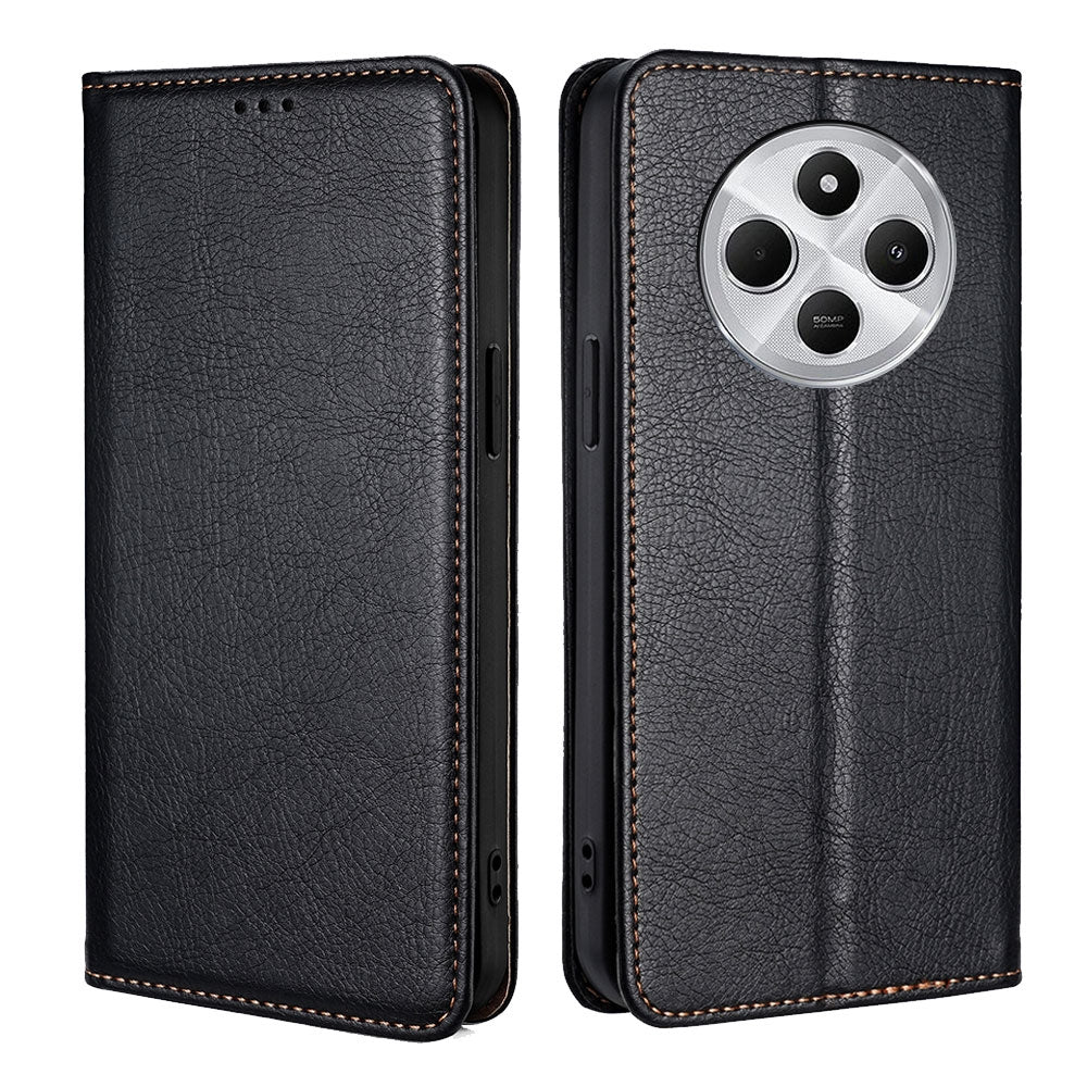 For Redmi 14C 4G Gloss Oil Solid Color Magnetic Leather Phone Case(Black)