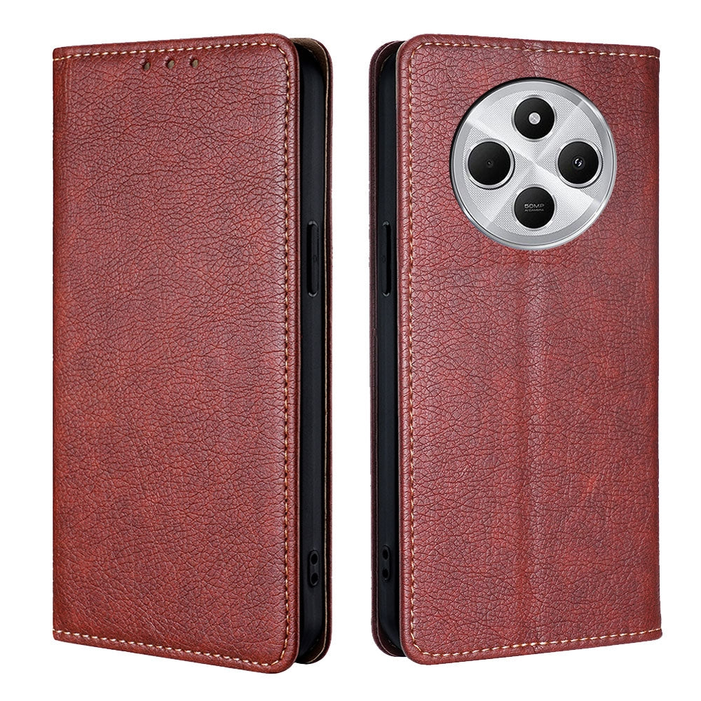 For Redmi 14C 4G Gloss Oil Solid Color Magnetic Leather Phone Case(Brown)