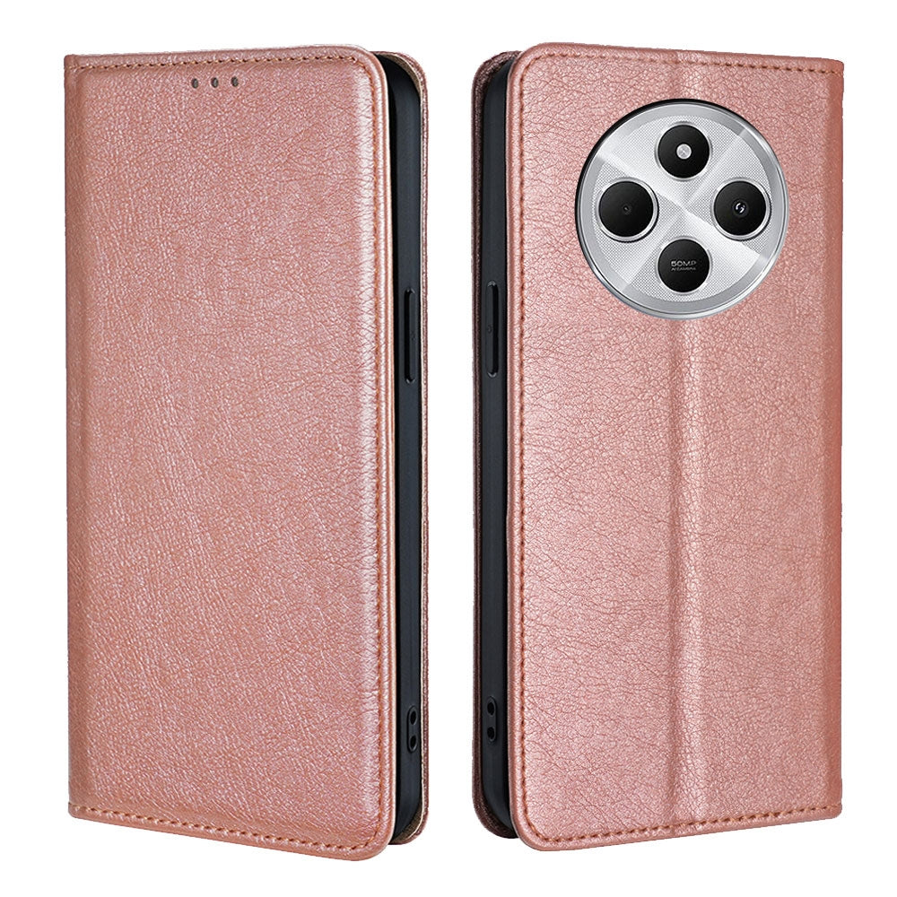 For Redmi 14C 4G Gloss Oil Solid Color Magnetic Leather Phone Case(Rose Gold)
