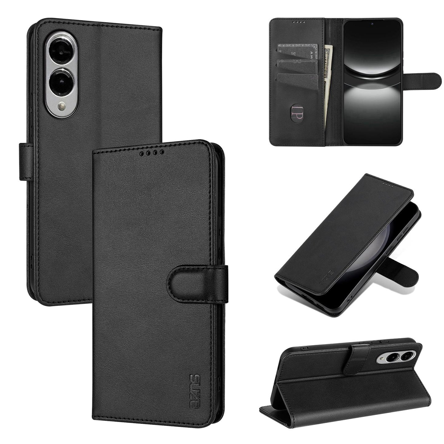 For Samsung Galaxy S25 Edge 5G AZNS Skin Feel Calf Texture Flip Leather Phone Case(Black)