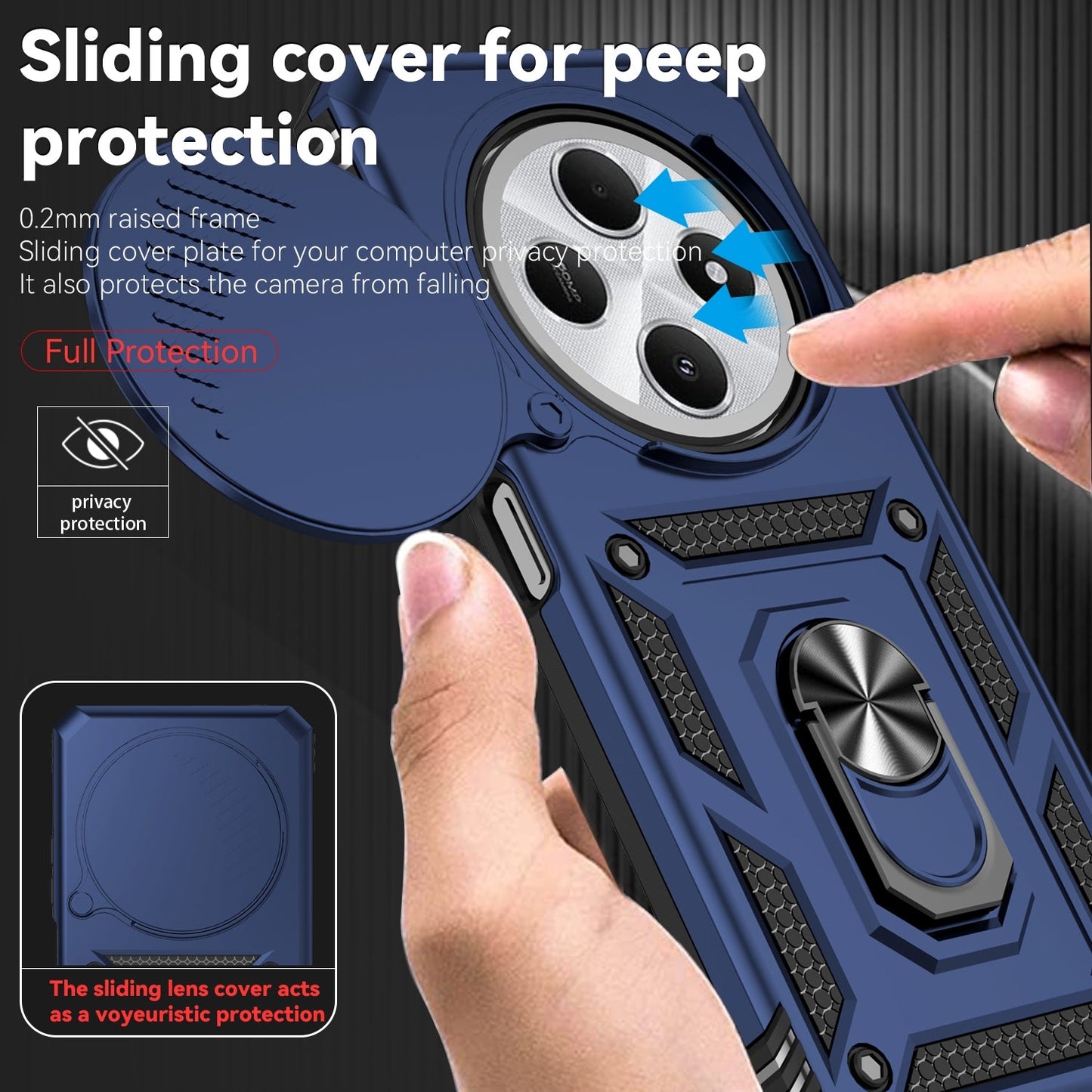 For Redmi 14C 4G Sliding Camshield Holder Phone Case(Blue)